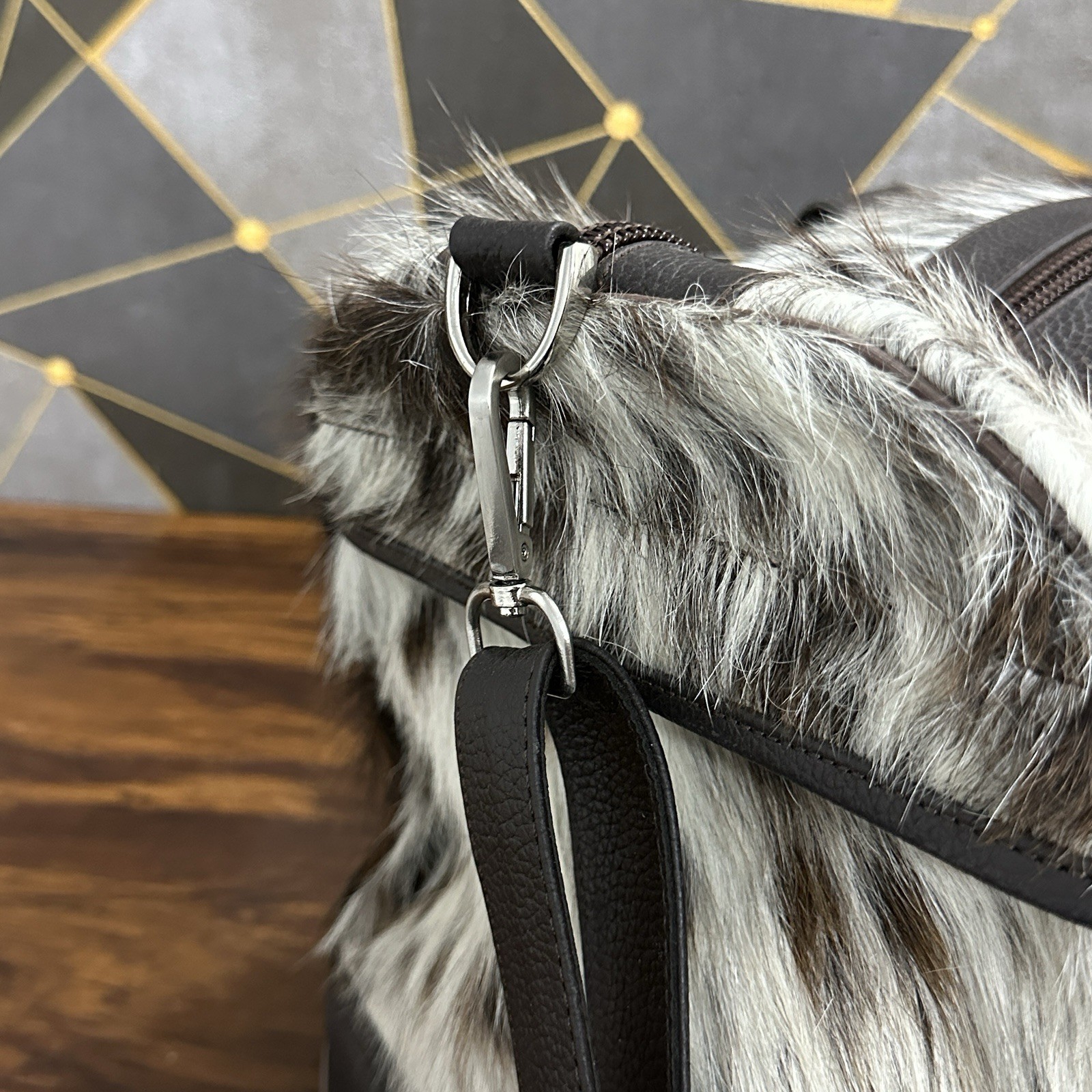 Real Cowhide Duffle Bag, Cowhide Duffle Weekender Black & White Travel Bag Gift