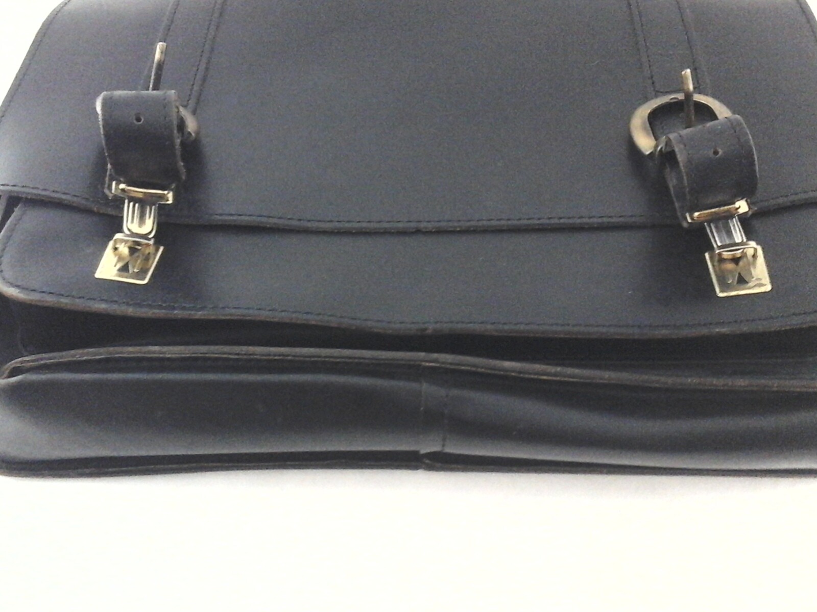 Vtg Greece Briefcase Laptop Bag Top Handle Genuine Leather Black Gold Buckles *