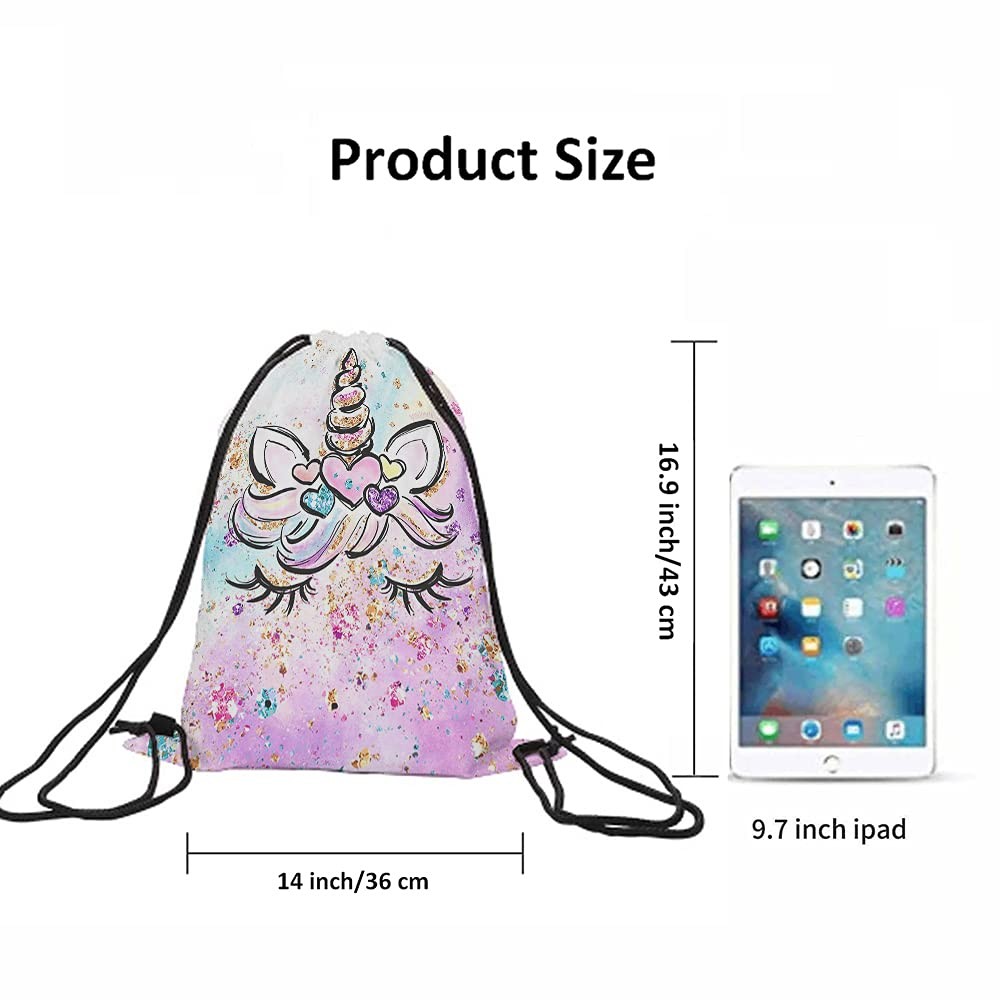 Pink, Multicolor Unicorn Cartoon Animal Modern Drawstring Backpack, 14×16.9 I…