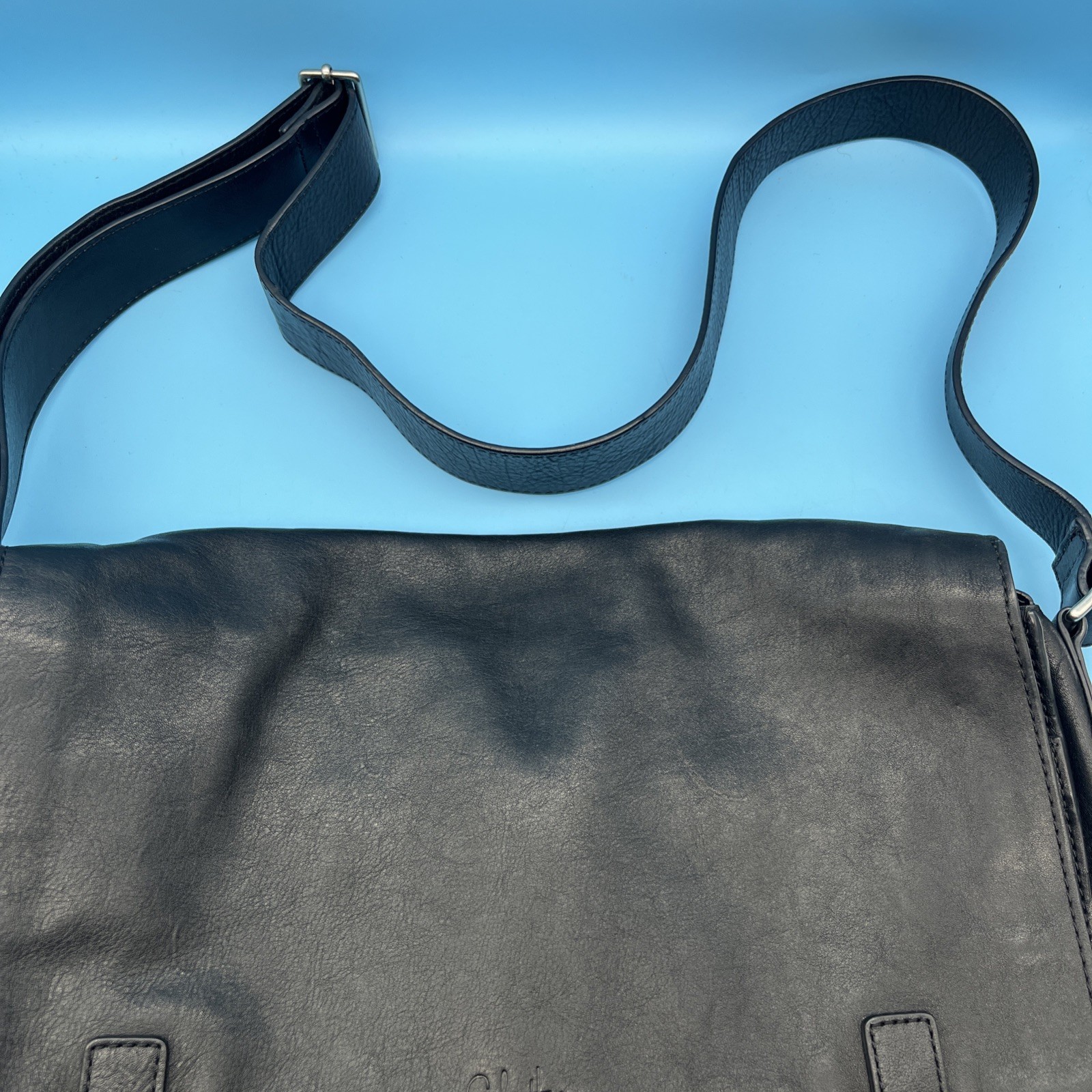Cole Haan Black Leather Flap Messenger Bag