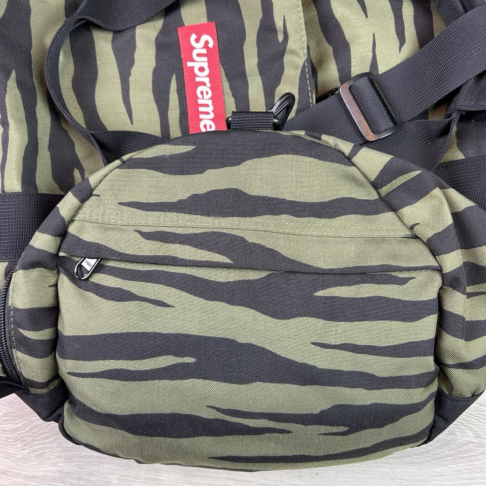 SUPREME S/S 2011 OLIVE ZEBRA DUFFLE BAG Box Logo Backpack Pouch Green Camo Print