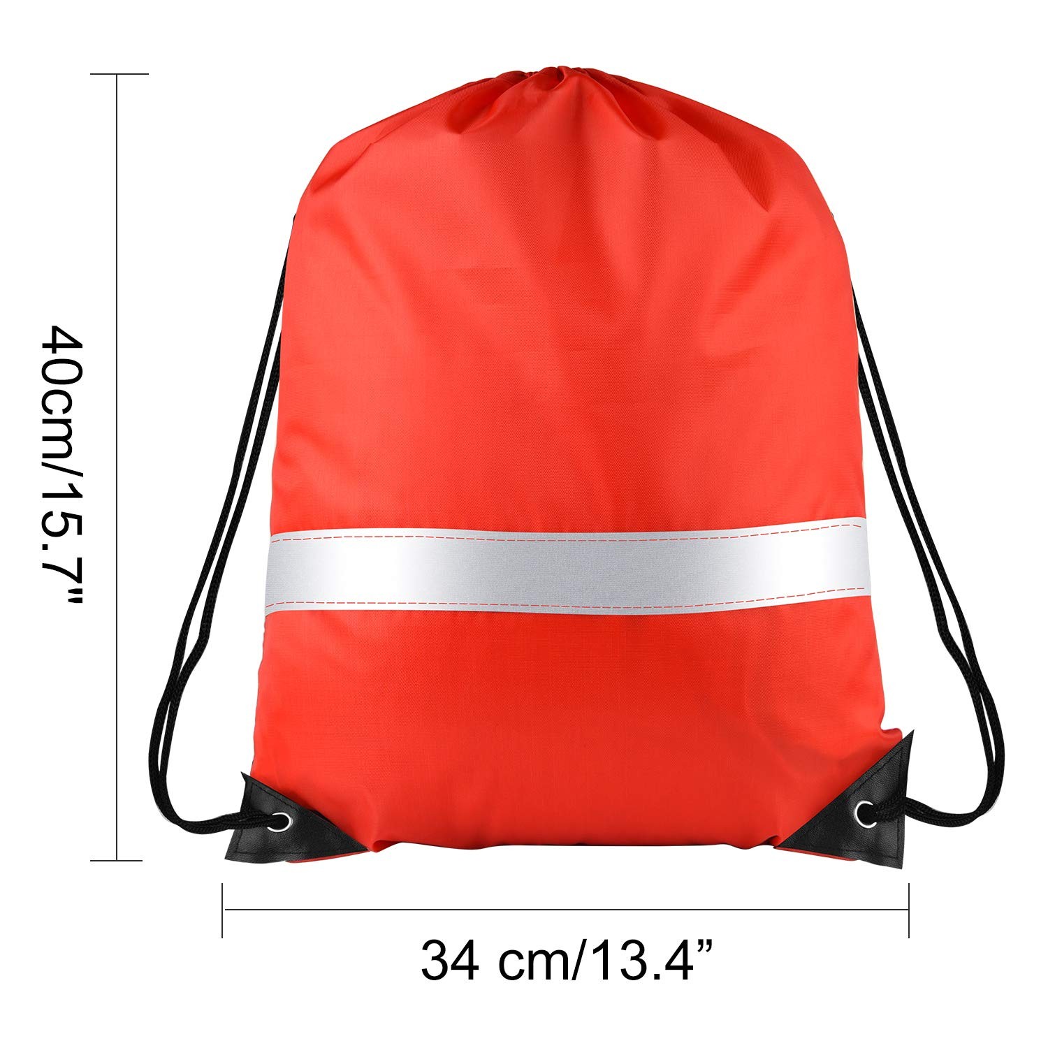 12 PCS Red Drawstring Backpacks Reflective Strips Polyester 15.7×13.4 Inch