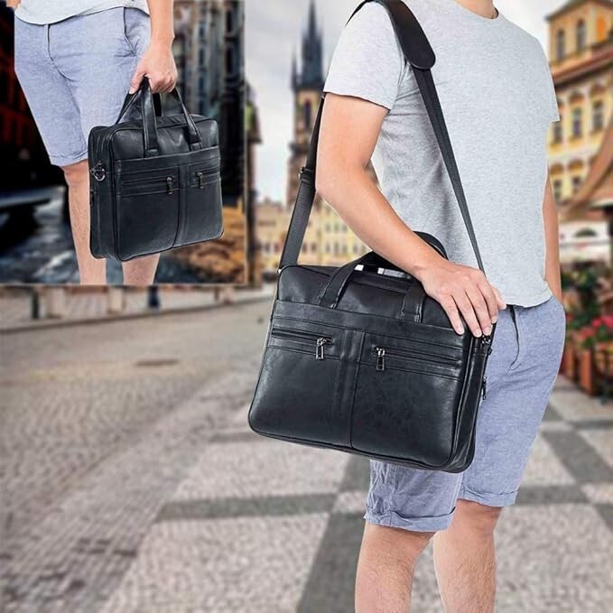 Men Genuine Leather Briefcase Shoulder Messenger Bag Business Work Bag Handbag
