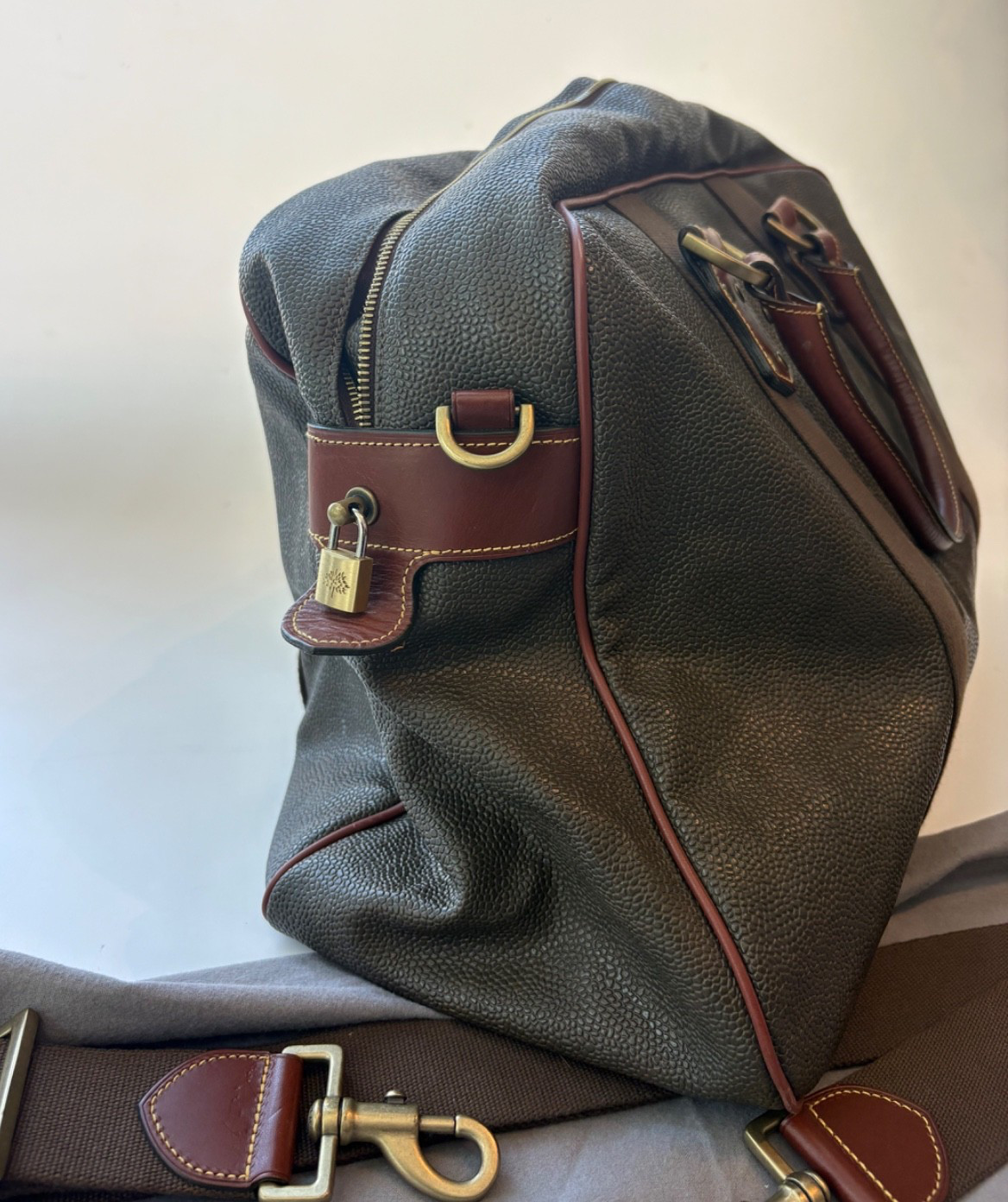Mulberry Clipper Large Scotchgrain Holdall Weekender Duffle Dust bag Padlock