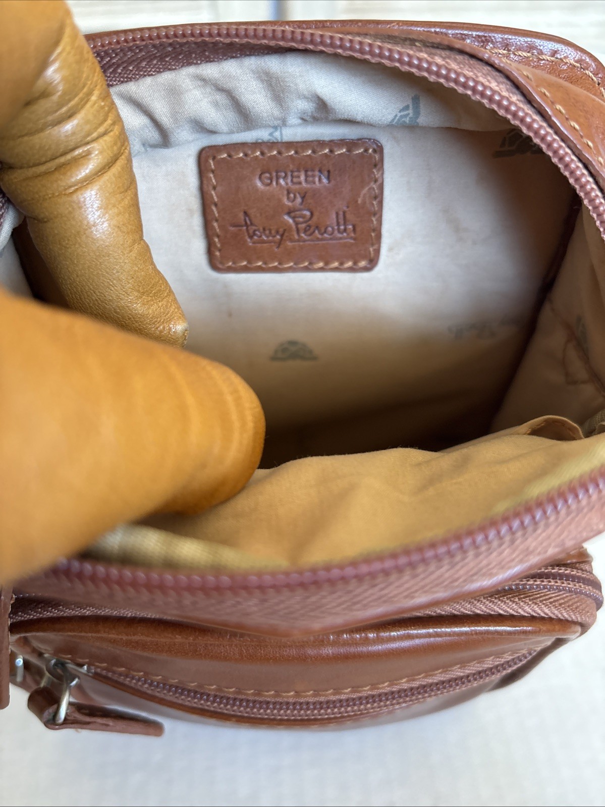 VTG GREEN by TONY PEROTTI-Brown Italian Leather Cossbody/Belt Bag Zip Pockets