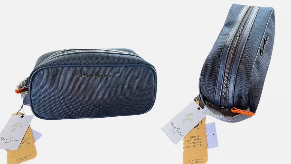 Robert Graham Hydrus Max Dopp Black Navy Shaving Toiletry Essential Travel Bag