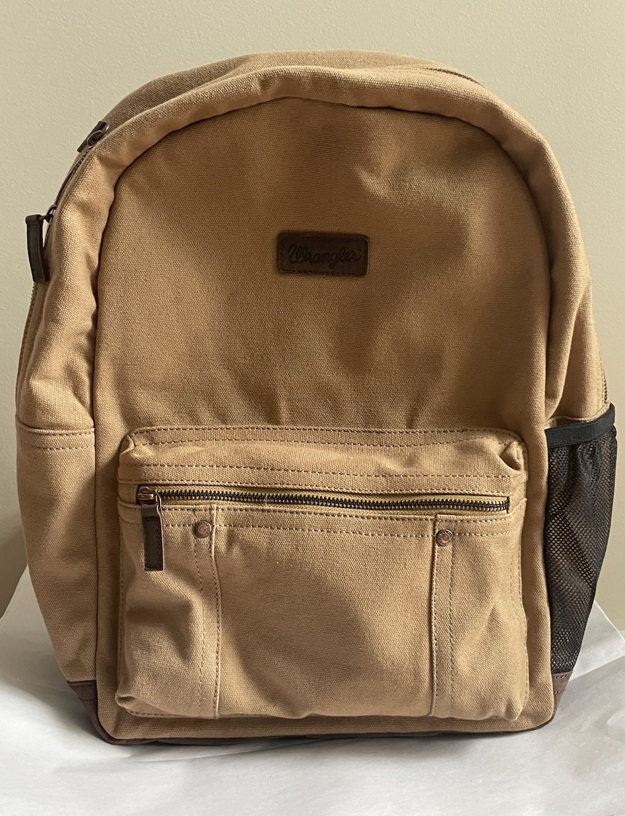 Wrangler Washed Tan Canvass Backpack Laptop Bag 17” NWT