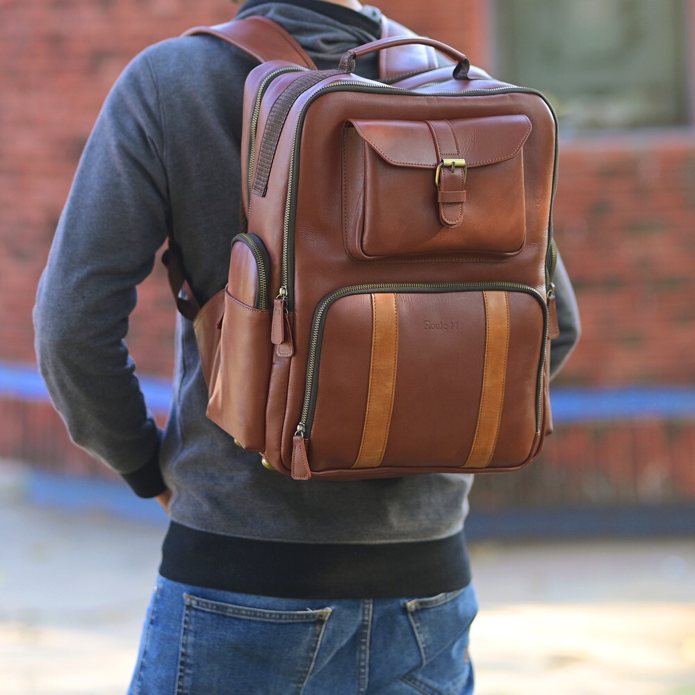 Genuine Leather Backpack for Men Vintage Travel Work Bag Retro Laptop School Bag