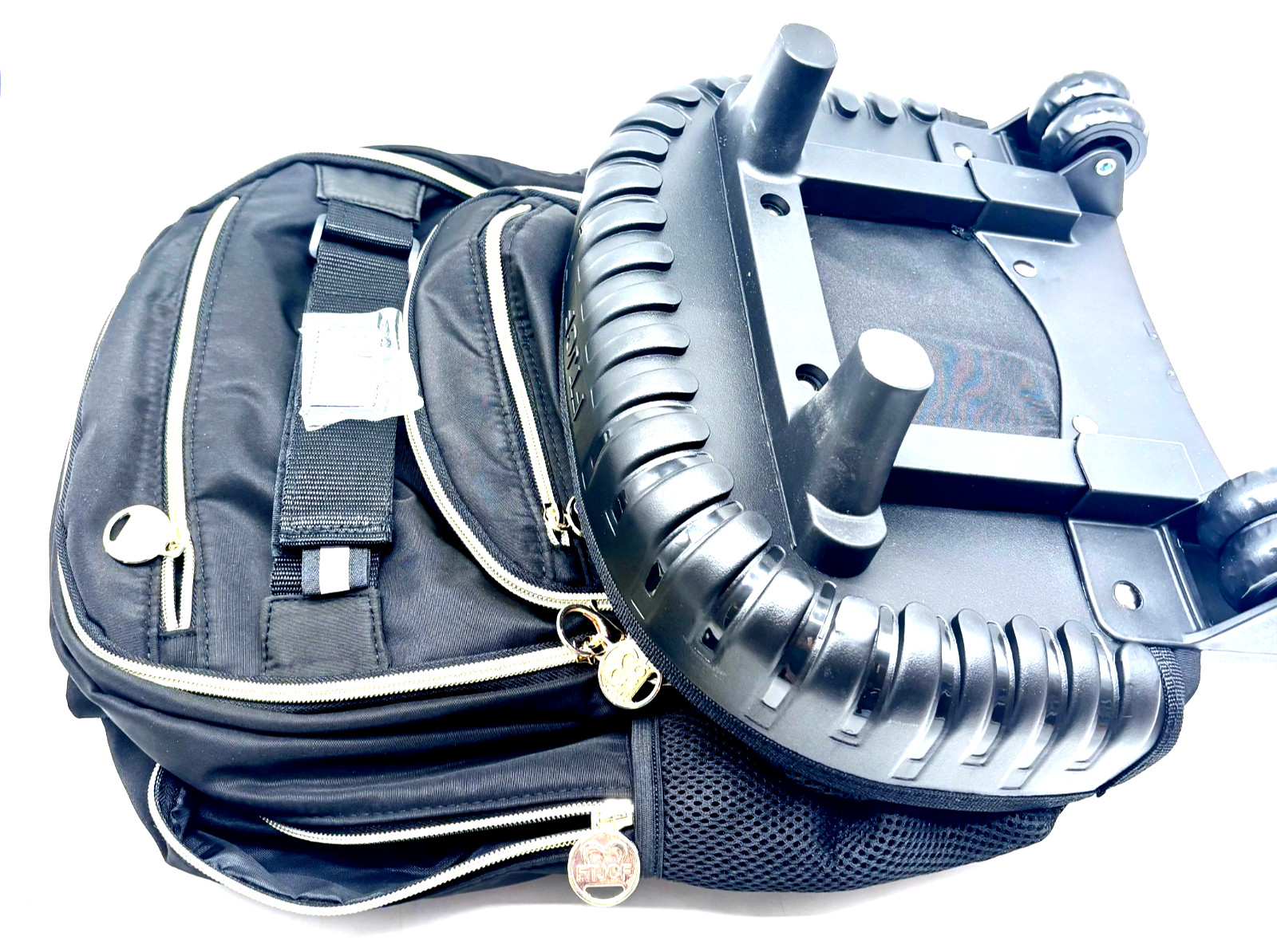 FTCF Rolling Backpack Black Gold-Tone Zippers Unisex Open Box