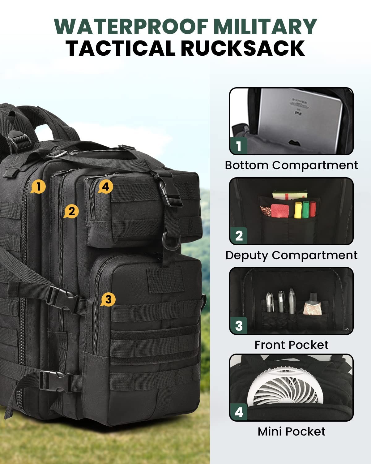 Multi-Purpose Military Tactical Backpack for Hiking, Everyday Use, Emergency …