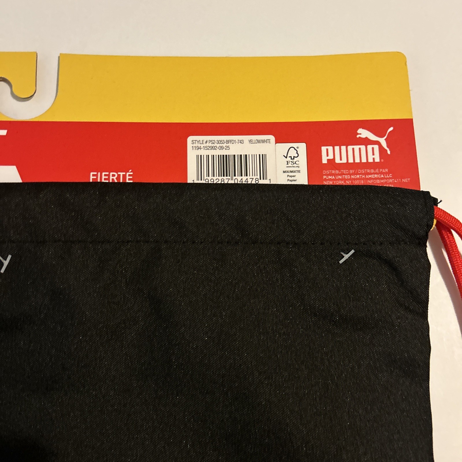 Puma Spain Carry Sack Bag with Adjustable Cord Straps Black