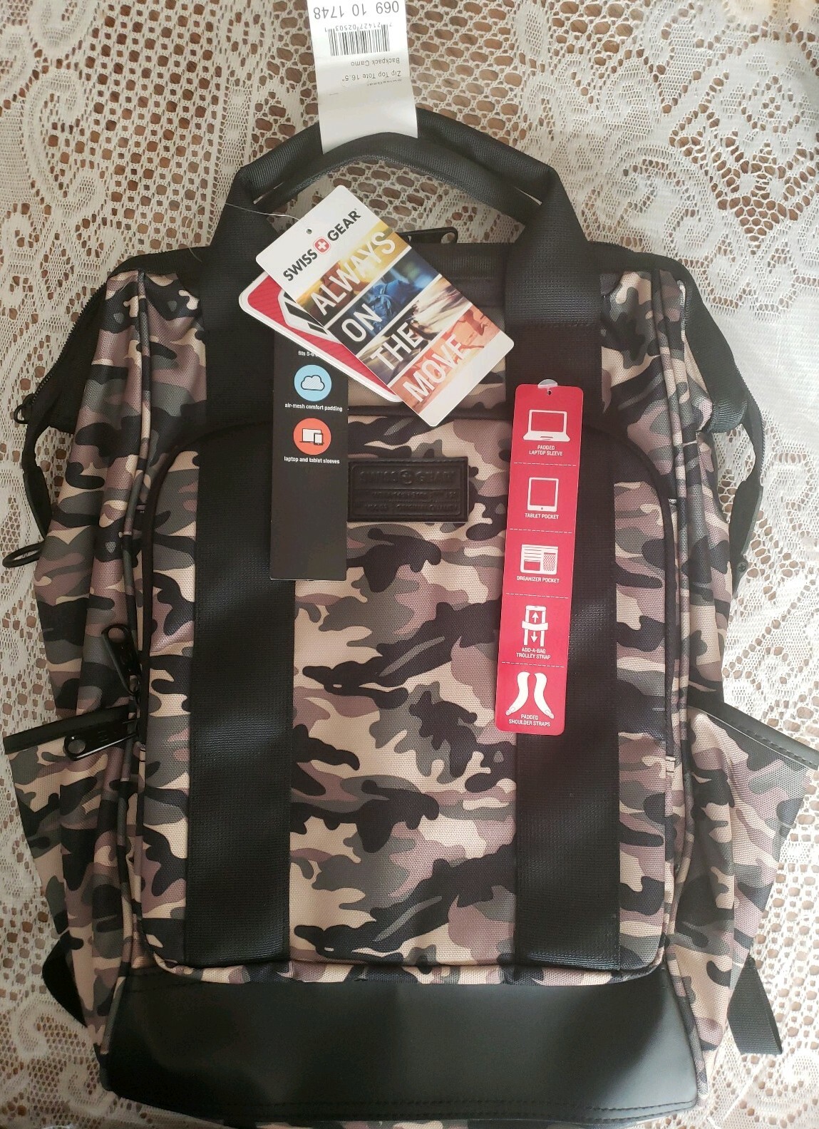 Swissgear 16.5″ Zip Top Laptop Padded Camo Backpack Bookbag Tablet Pocket New