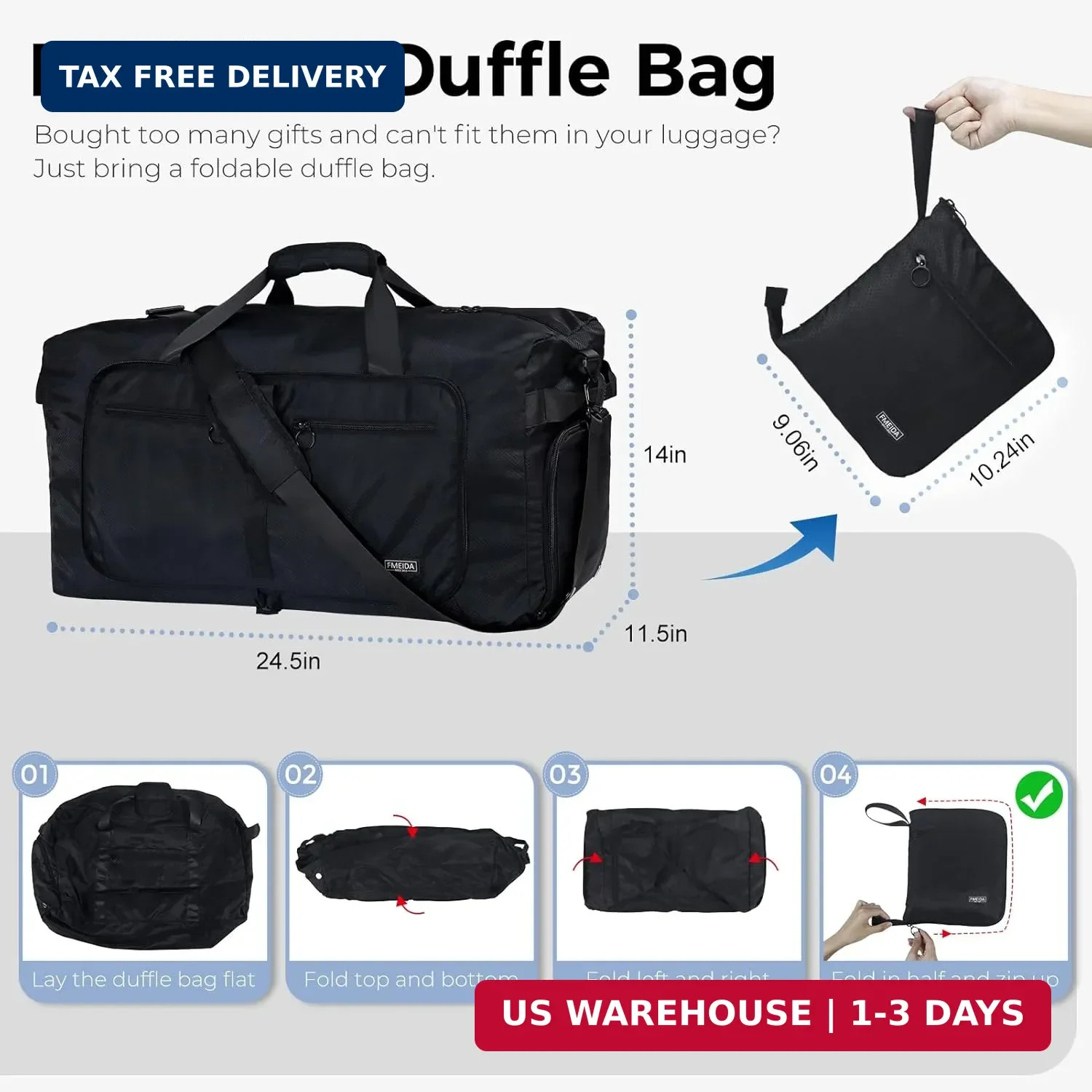 Fmeida 65L Duffle Bag with Shoes Compartment, Foldable Travel Duffel Bags for Me