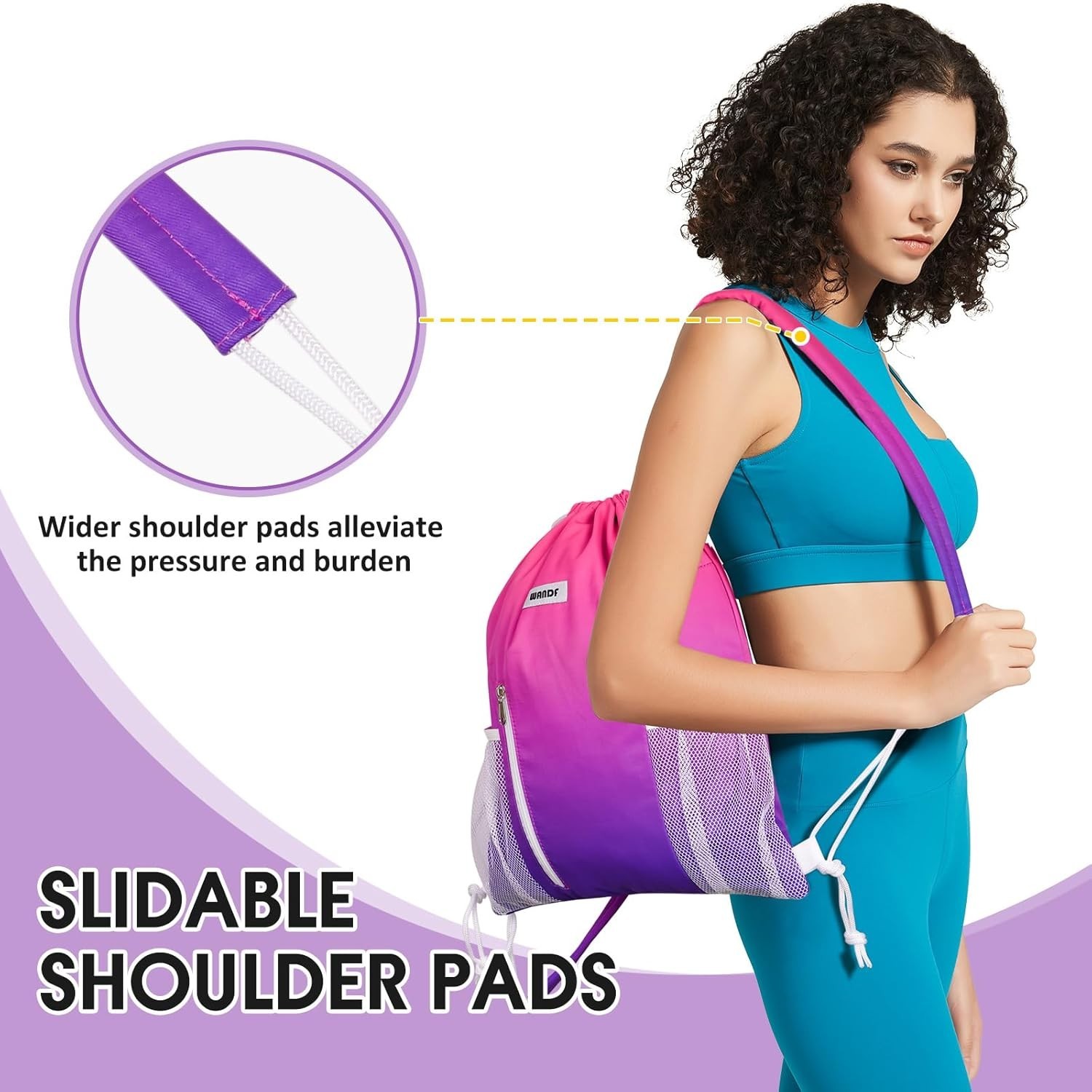 Drawstring Backpack with Shoulder Pad Sports Gym Backpack (Rose Gradient)