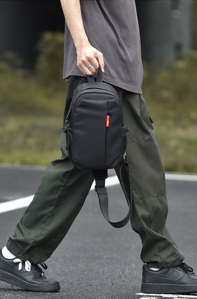 Men Sling Chest Bag Multi Pocket Adjustable Strap CrossbodyFanny Pack Black Gray