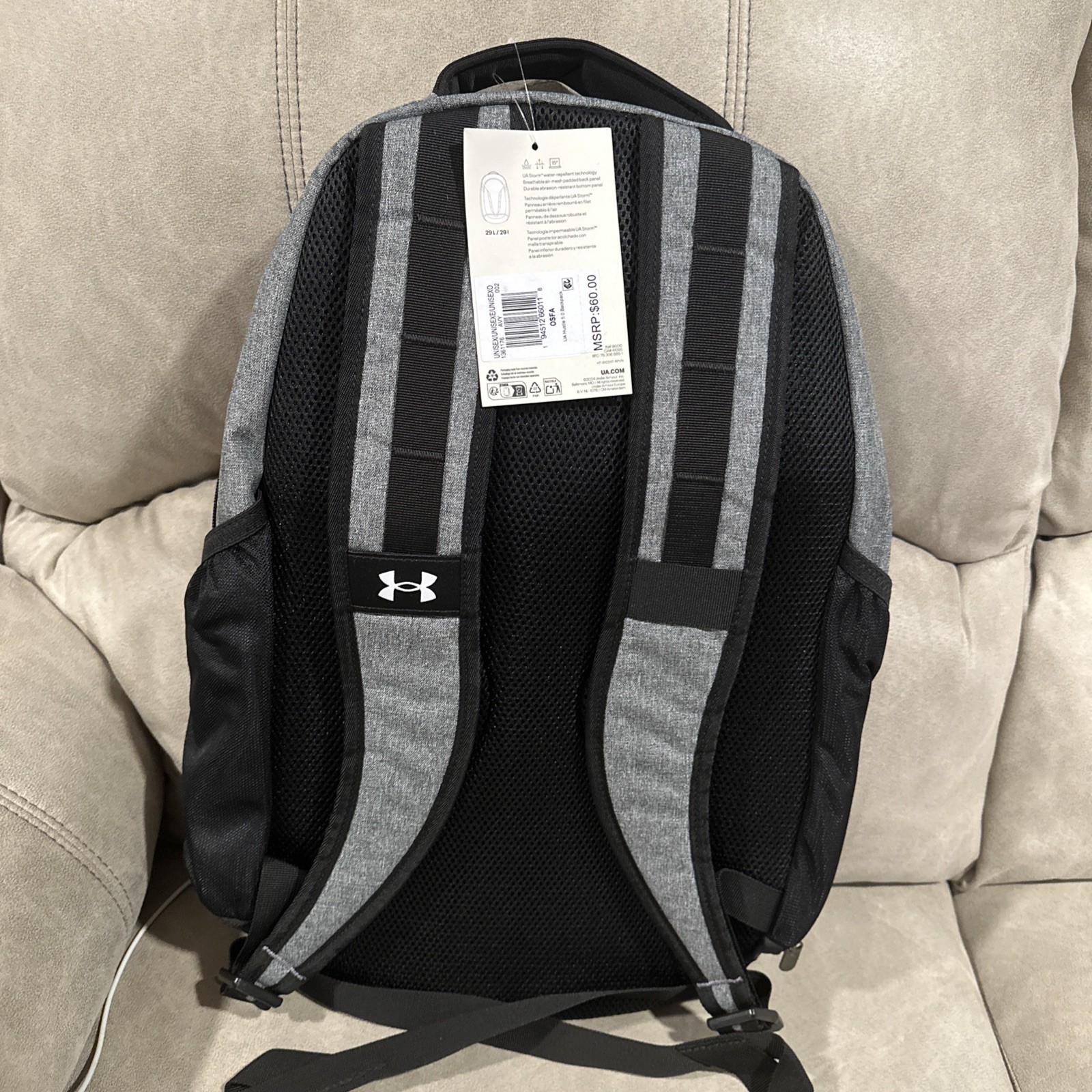 Under Armour Unisex UA Hustle 5.0 Backpack Black / Gray NWT School Sports Hiking