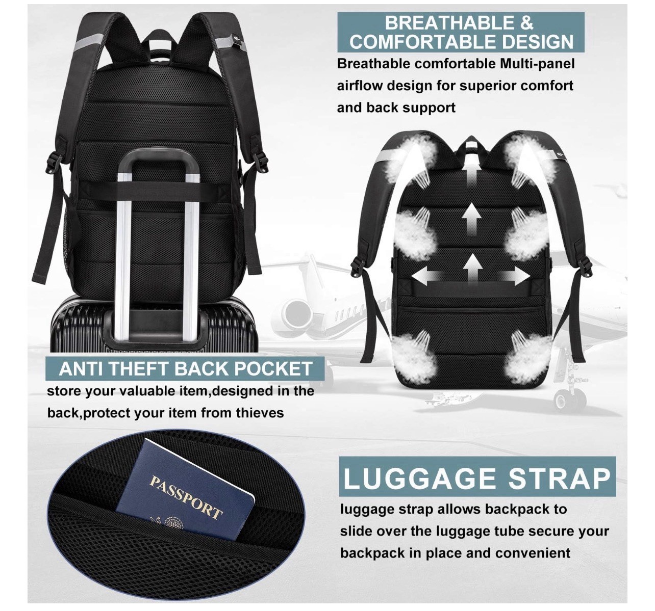LIWAG Extra Large Laptop Backpack Black 55L TSA Friendly USB Charging Port New