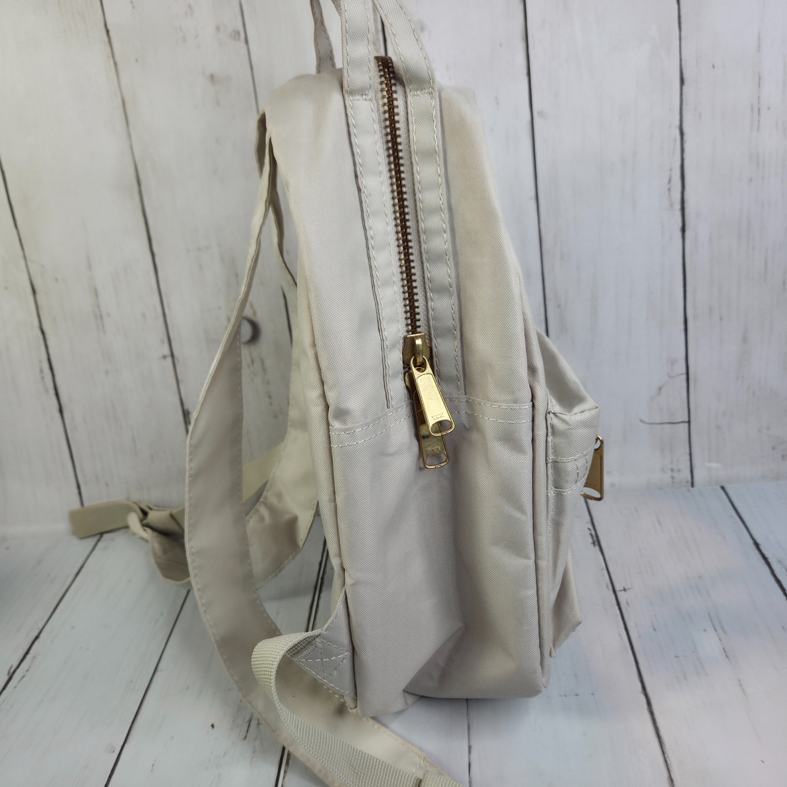 Herschel Nova Mini Backpack Canvas Bag Beige Cream Gold Hardware USED