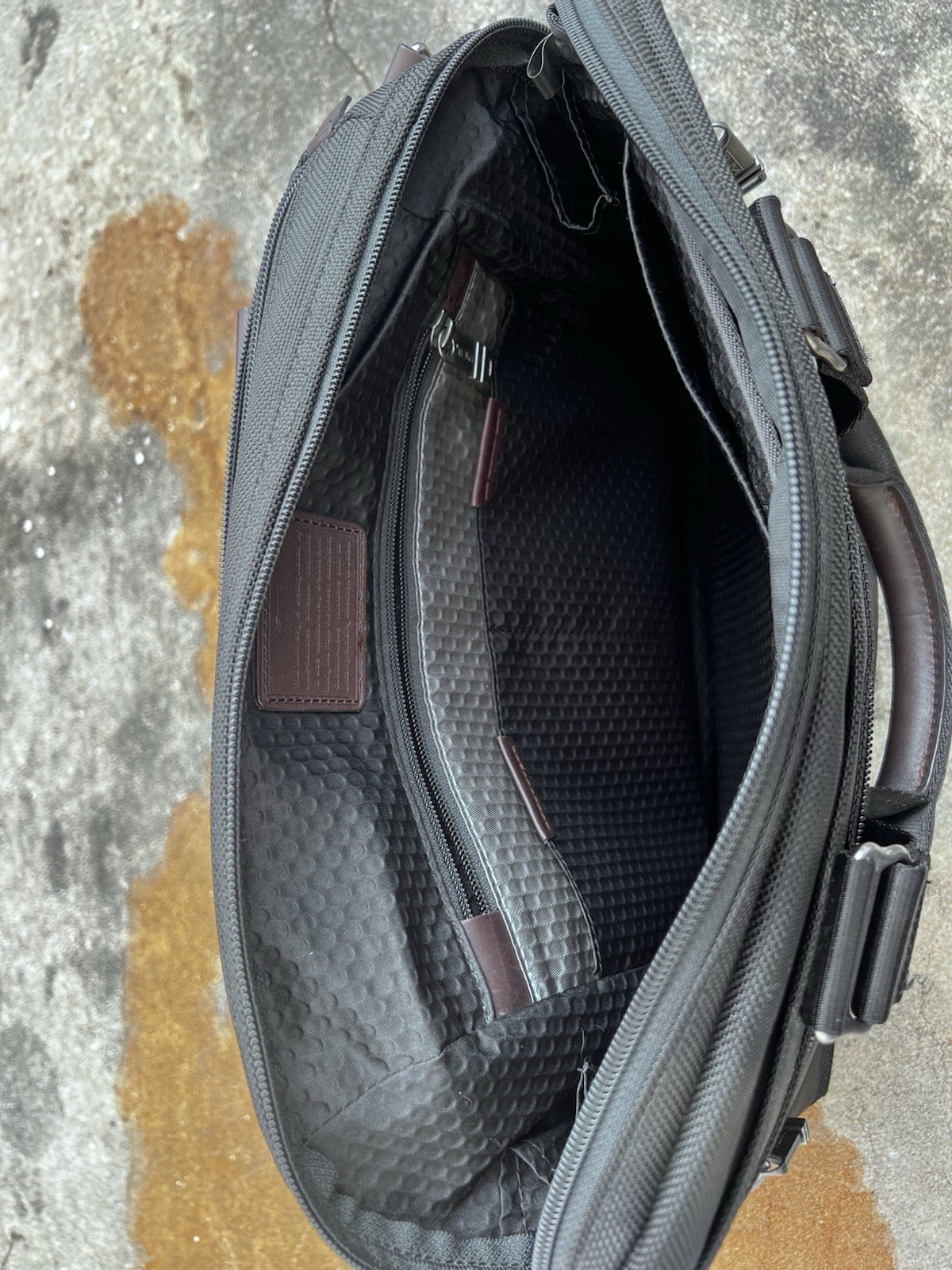 TUMI Black/Brown Nylon and Leather Alpha Bravo Brooks Slim Briefcase