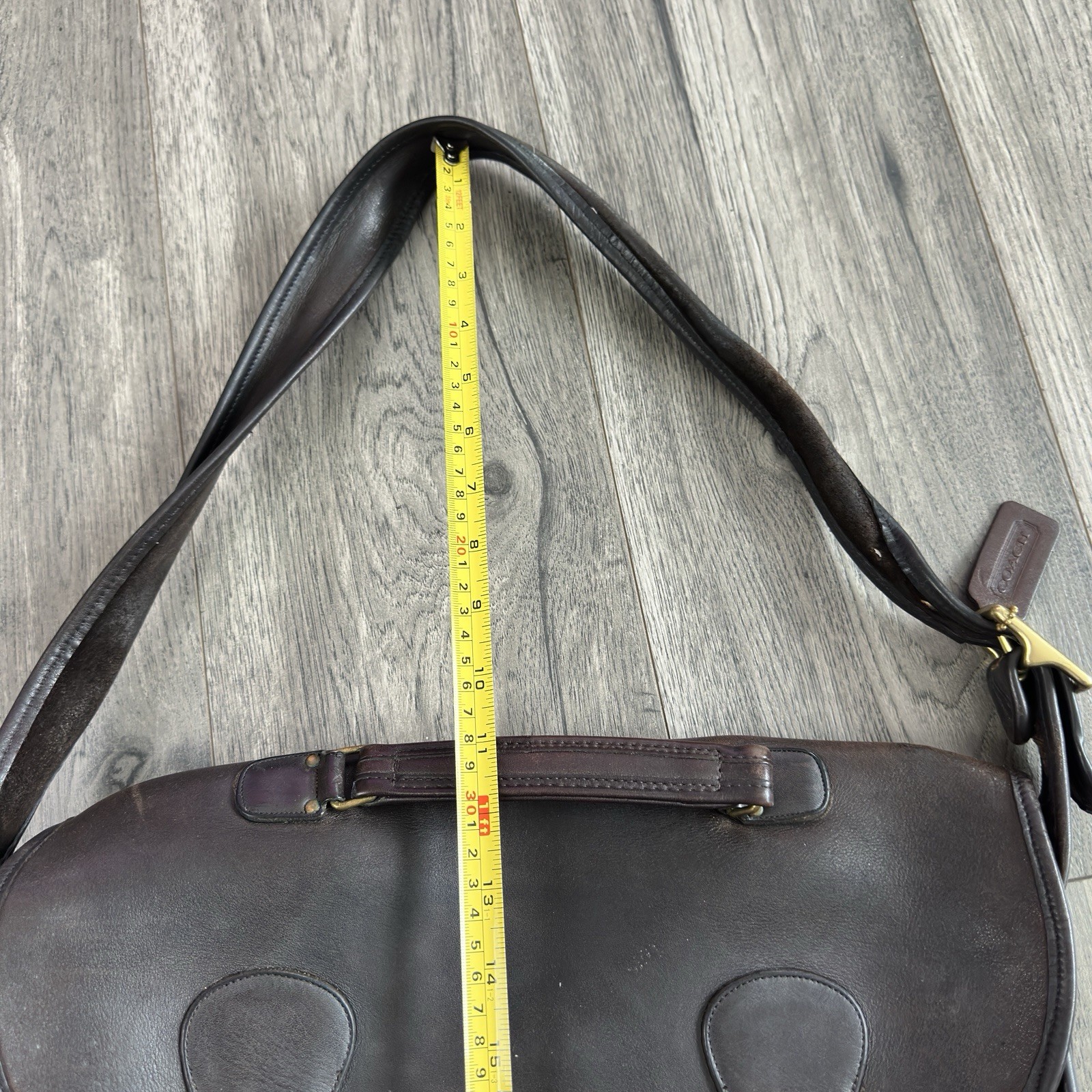 Vtg COACH Leather Carrier MUSETTE Bag Brown Solid Brass Hardware NYC Made In USA