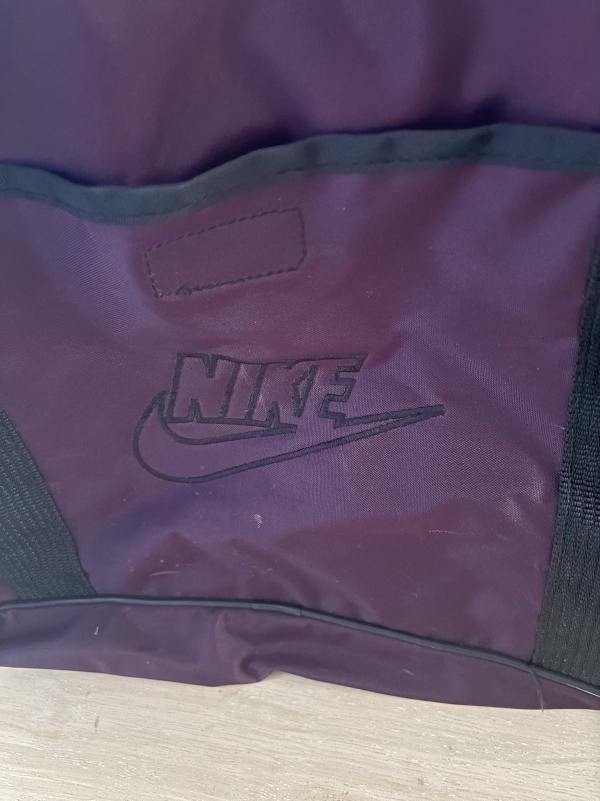 Vintage 80s 90s NIKE Duffle Bag Deep Purple Spellout Big Check Workout Retro