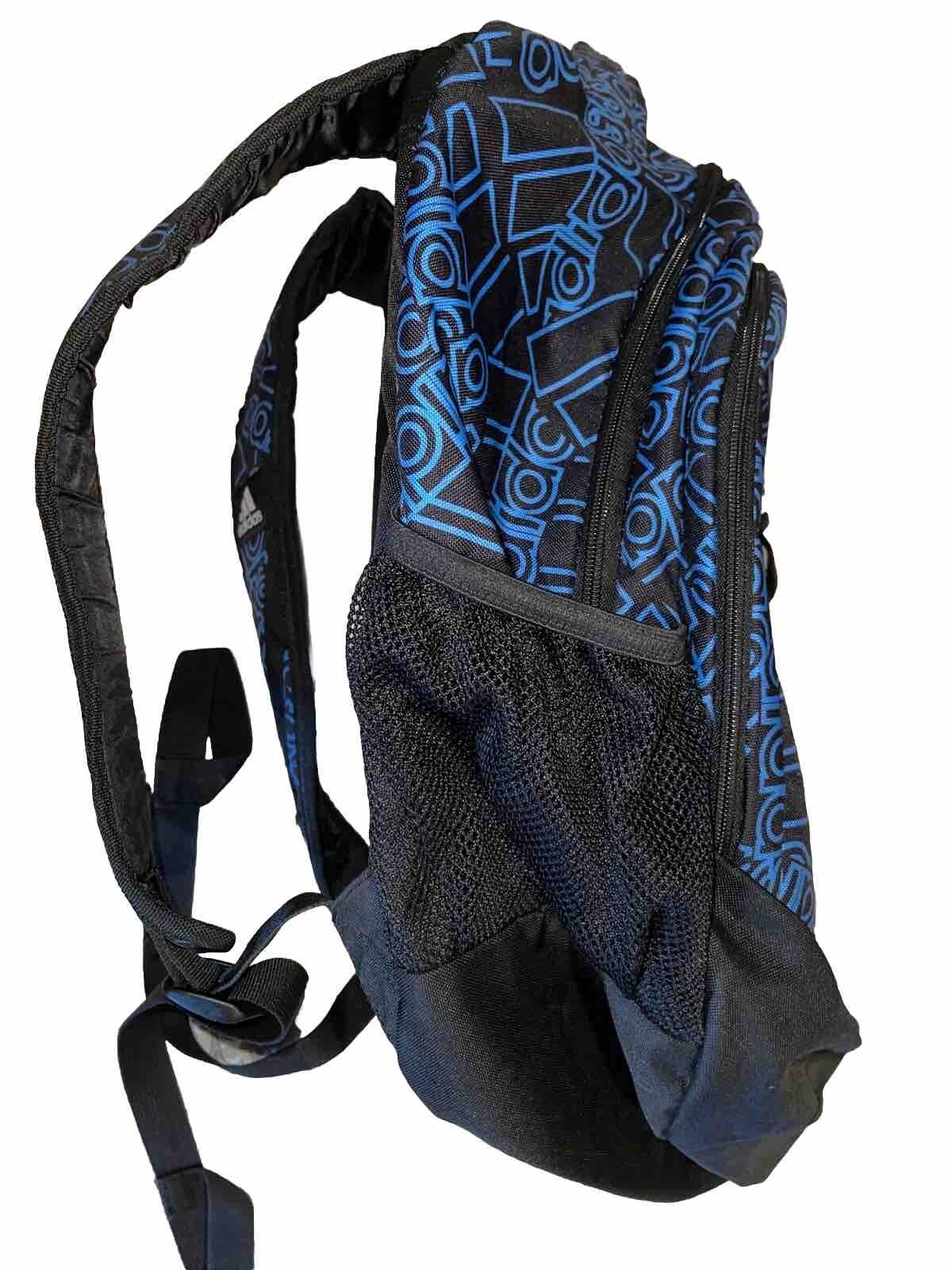 Adidas Stratton 3 Large Backpack Blue Black Logo Print Neon Yellow Accents Clean