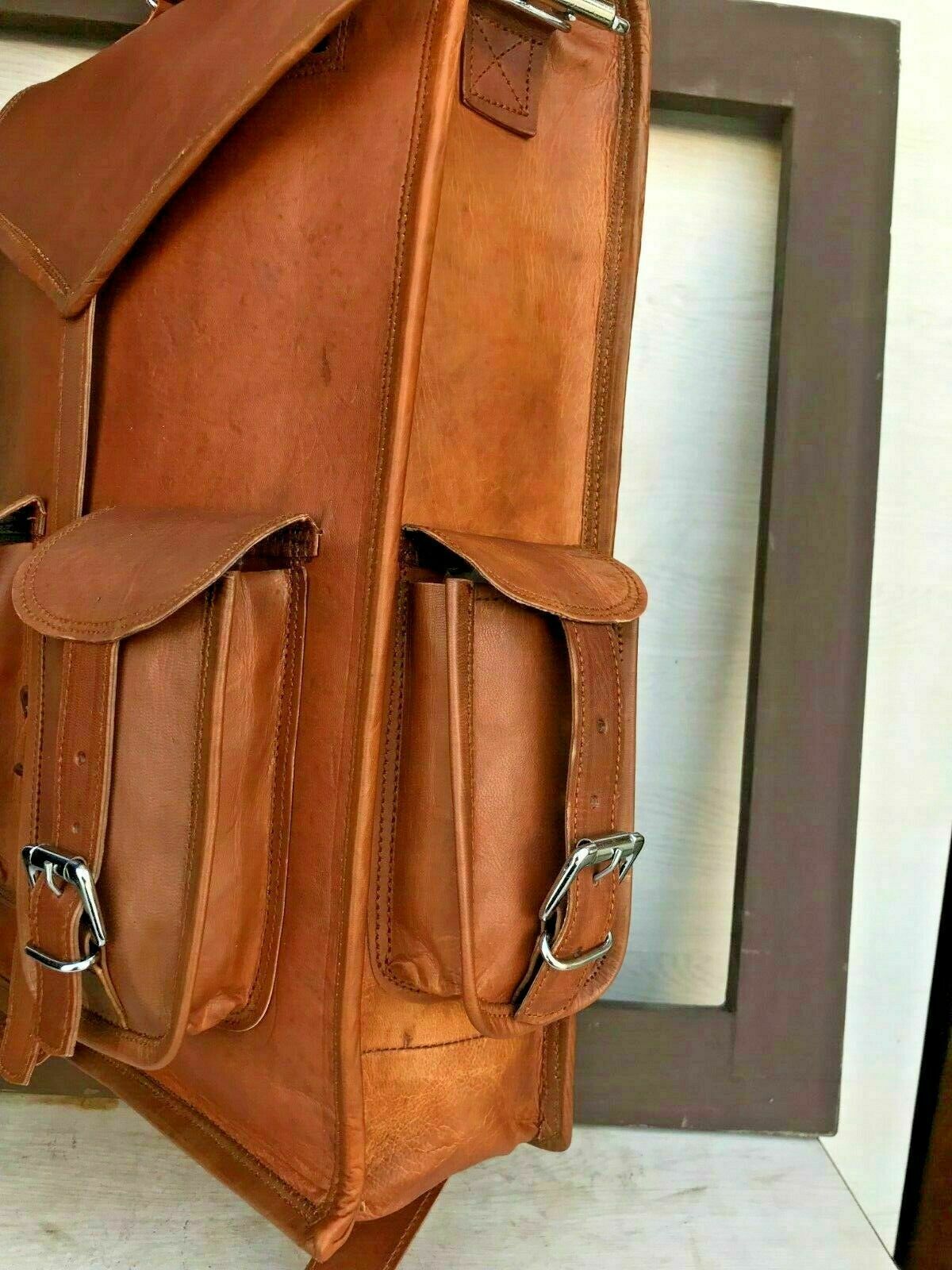 Leather Multi Pocket Backpack Genuine Travel Rucksack Bag by leather bag seller