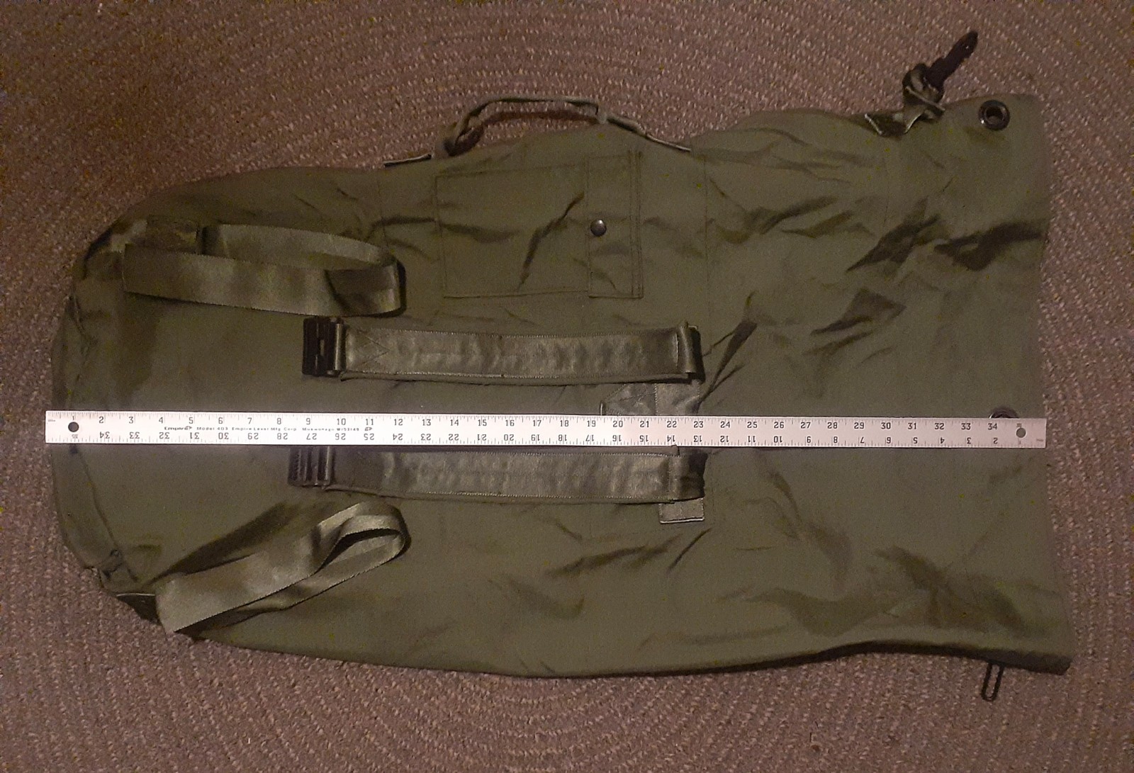 Green Canvas Duffle Bag With Backpack Straps 36″x19″ Carry Handle Pakistan 1125