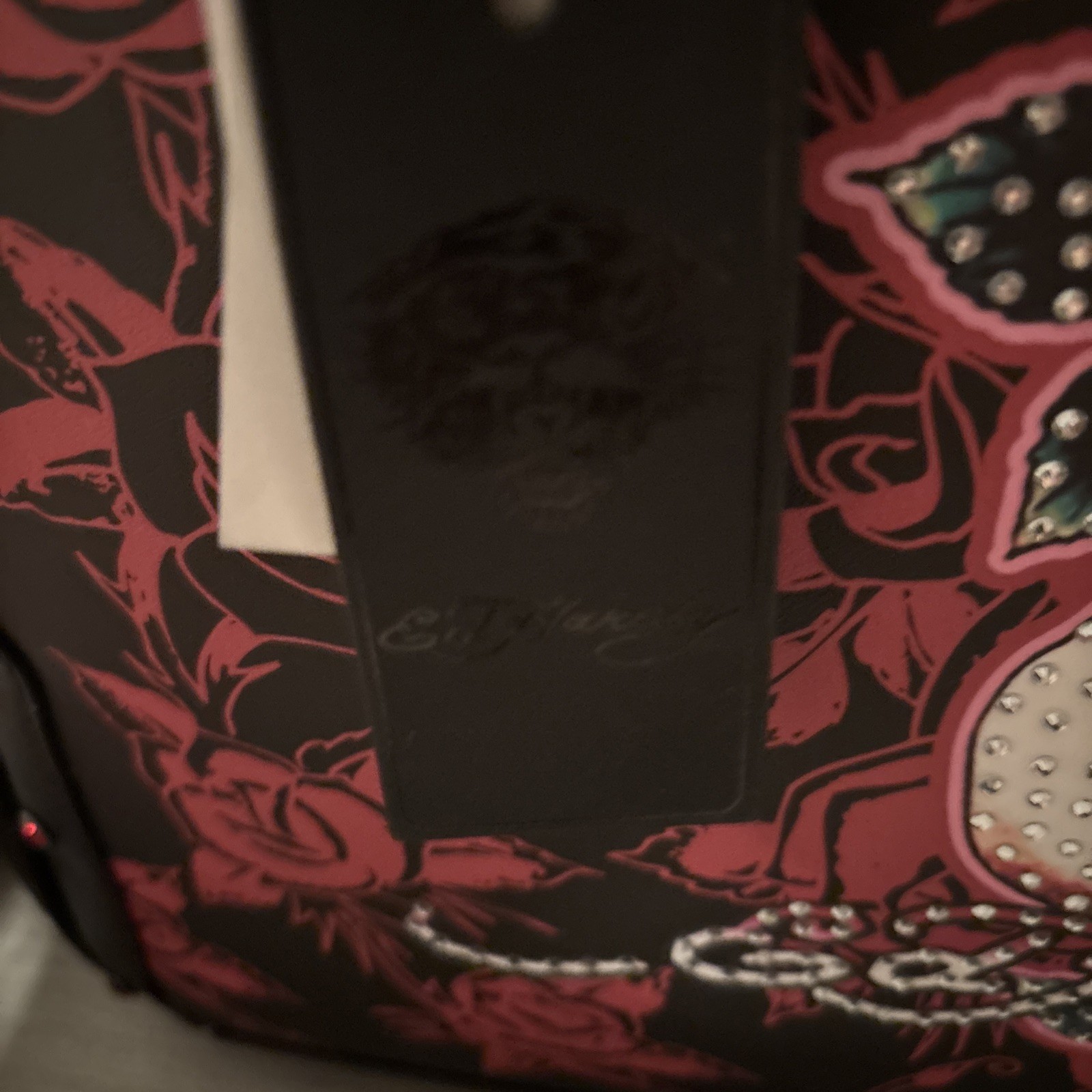 Ed Hardy Large Leather Tote Shoulder Bag Skull Roses Studded Rhinestone