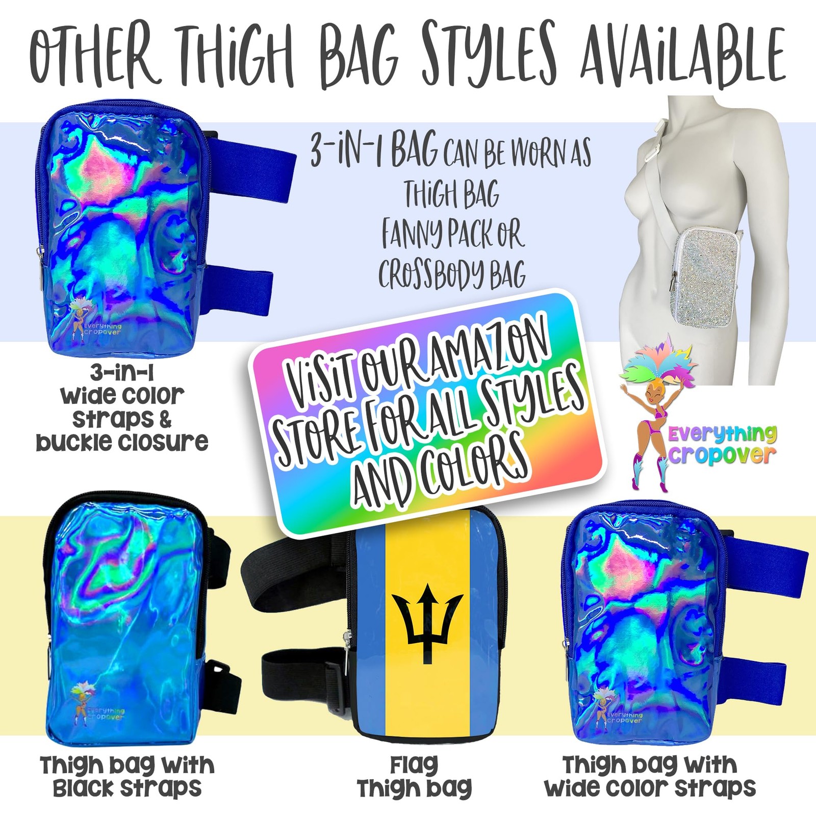 3-IN-1 Thigh Bag Fanny Pack Crossbody Carnival Leg Harness Women Holographic