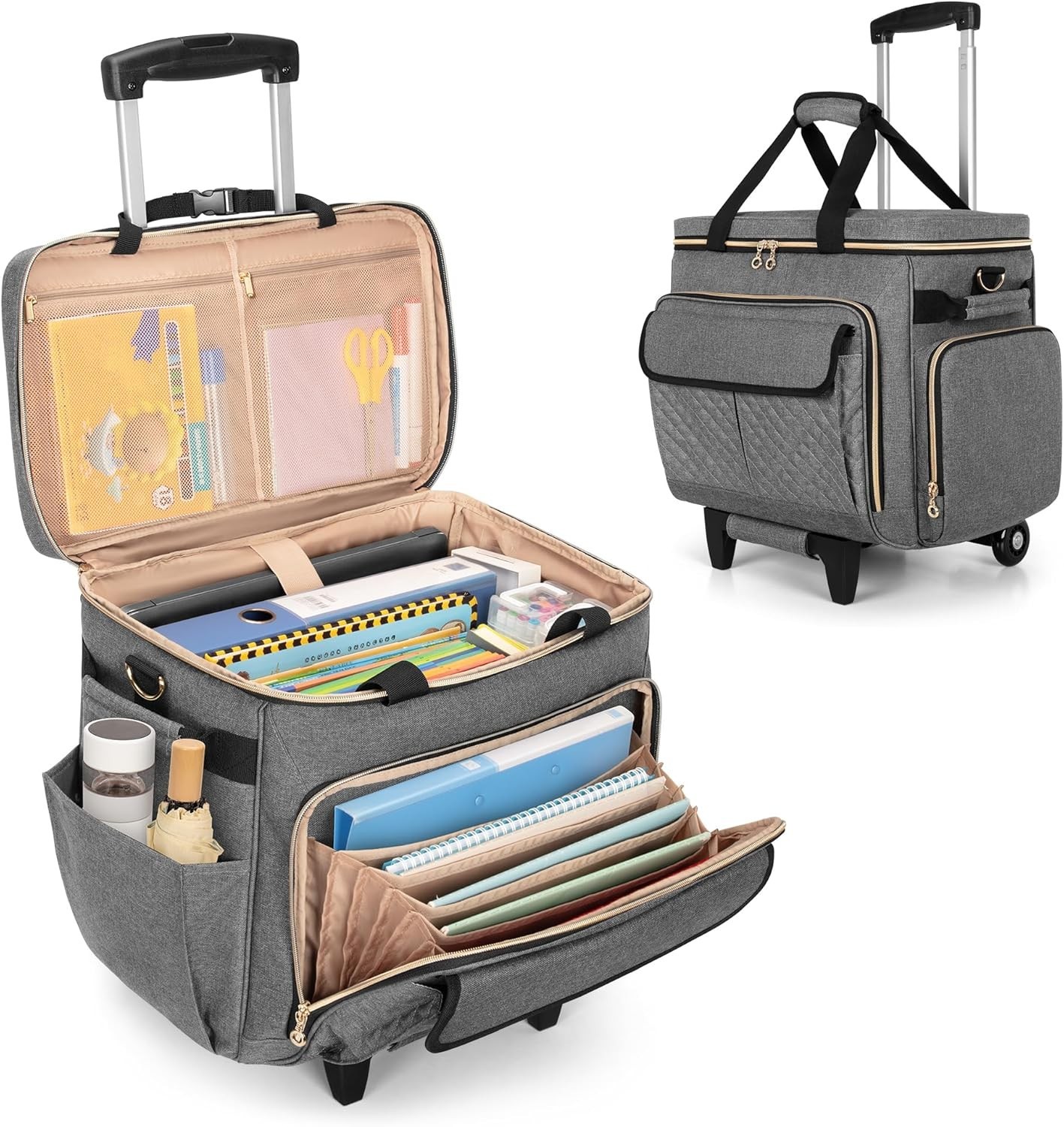 LUXJA Rolling Teacher Bag, Multifunctional Rolling Briefcase, Gray
