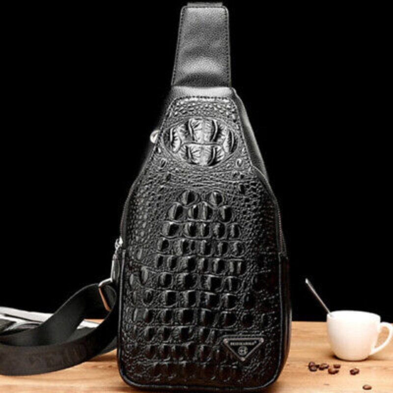 Men’s Leather Crocodile Pattern Sling Shoulder Bag Crossbody Bags Clutch Wallet