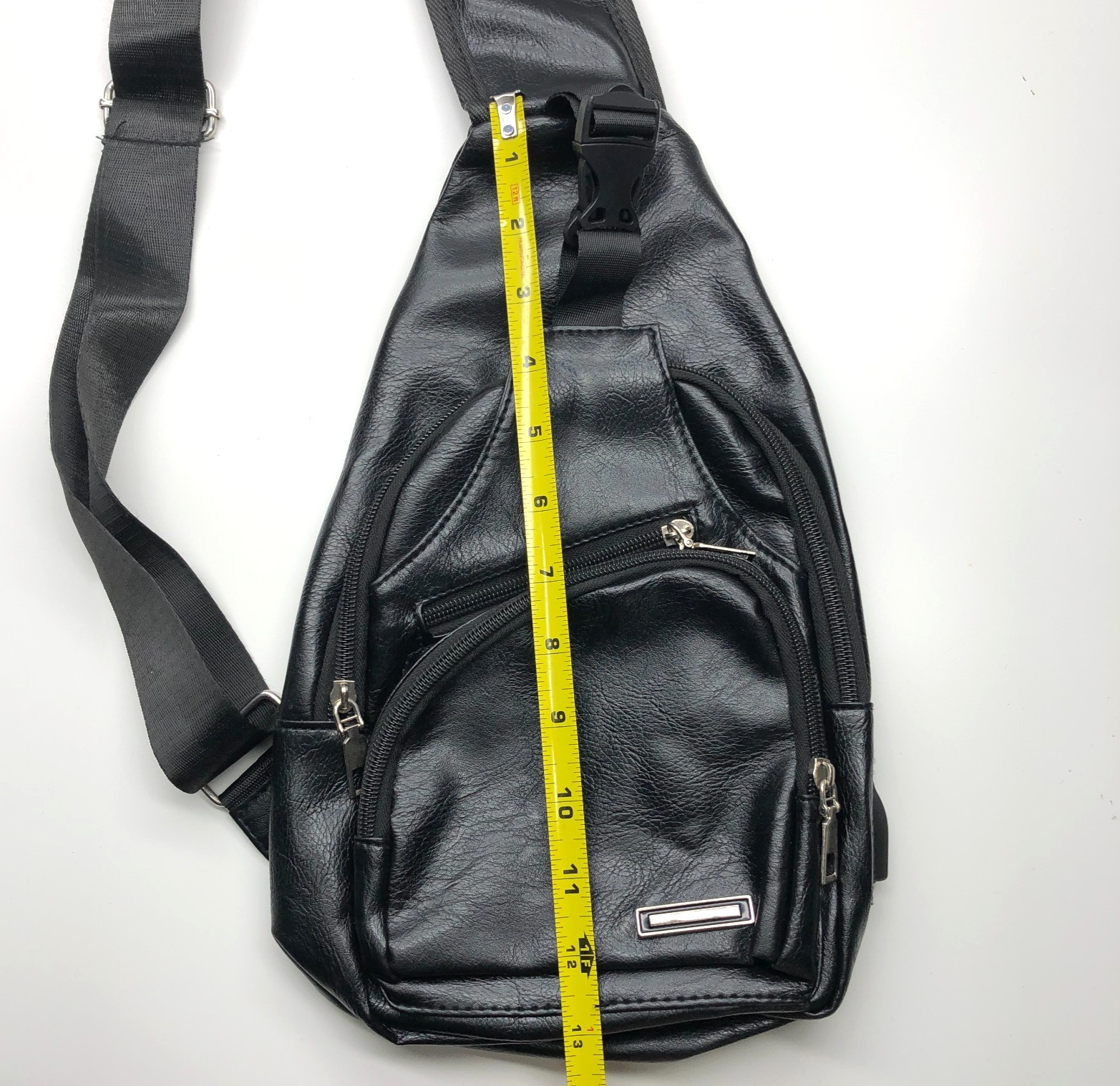 Unbranded Crossbody Sling Bag Black Mens Faux Leather Adjustable Strap