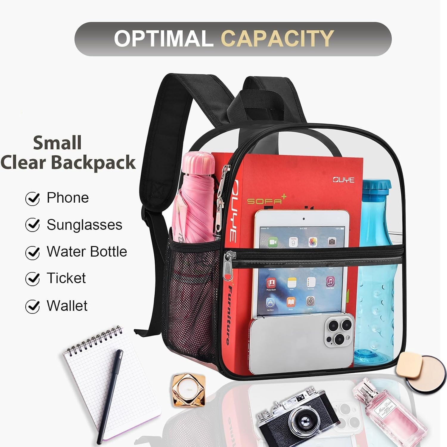 Versatile Black Clear Backpack for Concerts and Festivals – Stadium Approved
