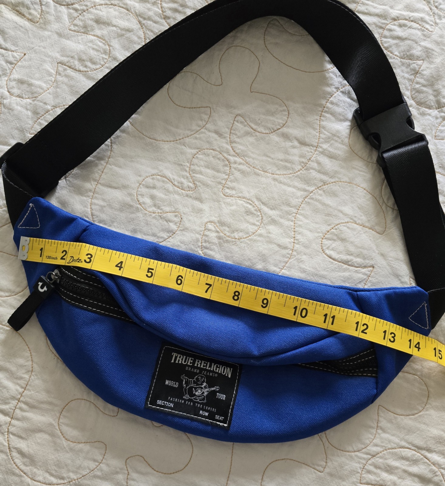 True Religion Blue Fanny Pack Hip Bag Buddha Unisex Crossbody Purse Horseshoe