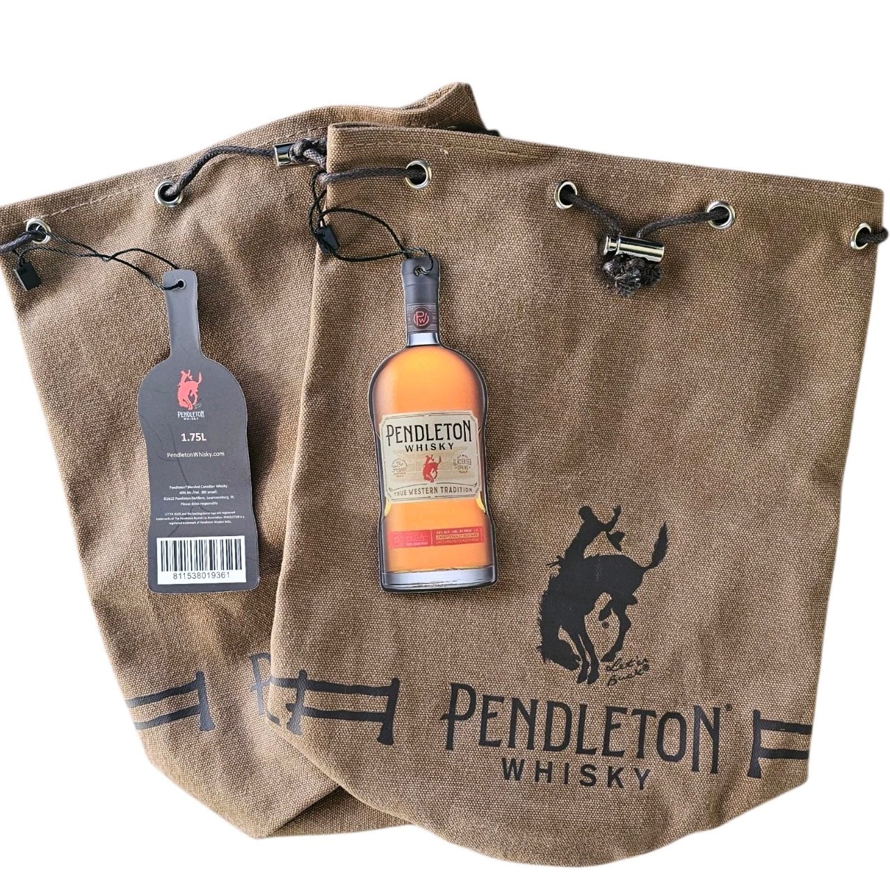 (2) Pendleton Brown Whisky Canvas Bag w/ Loop & Drawstring “Let’s Buck” New NWT