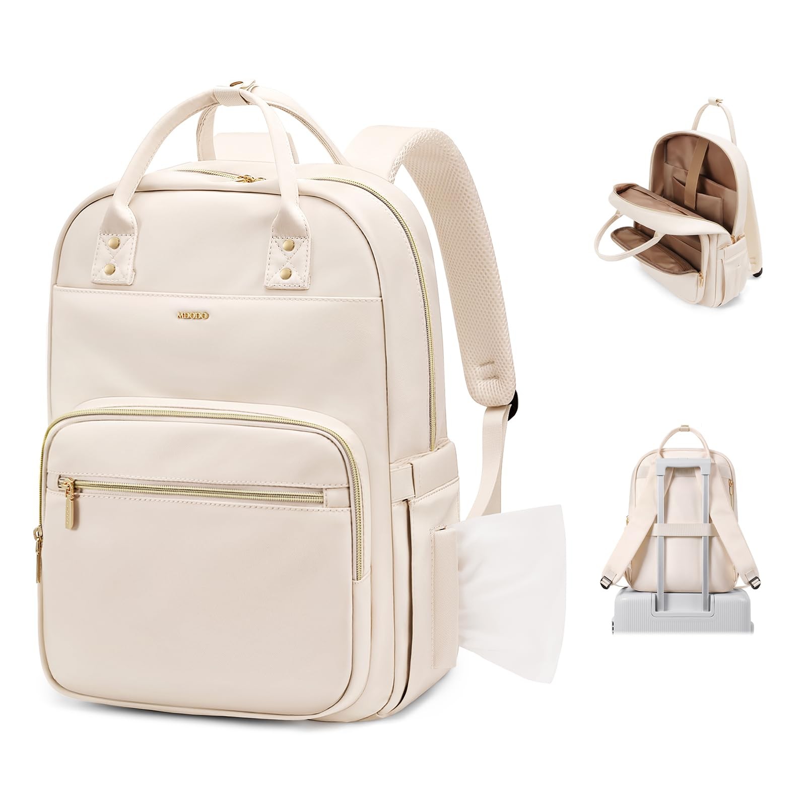 Laptop Backpack Women 16 Inch Teacher Compartment Waterproof Carry On Beige