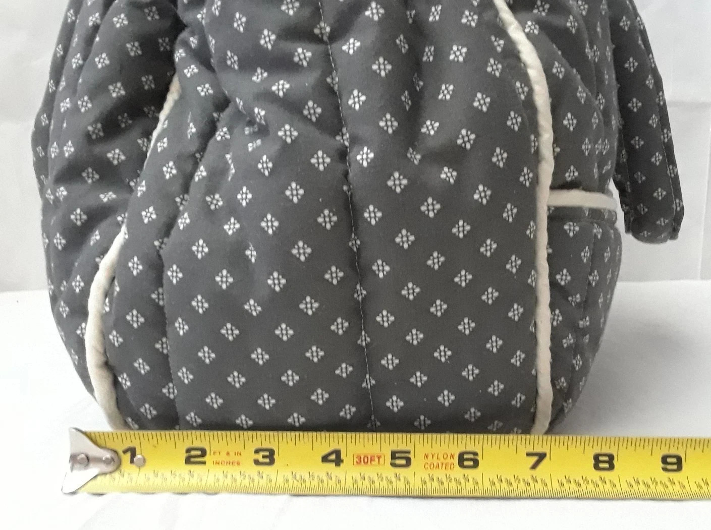 Gray Fabric Shoulder Tote Bag Quilted Double Straps Pockets Inside & Out