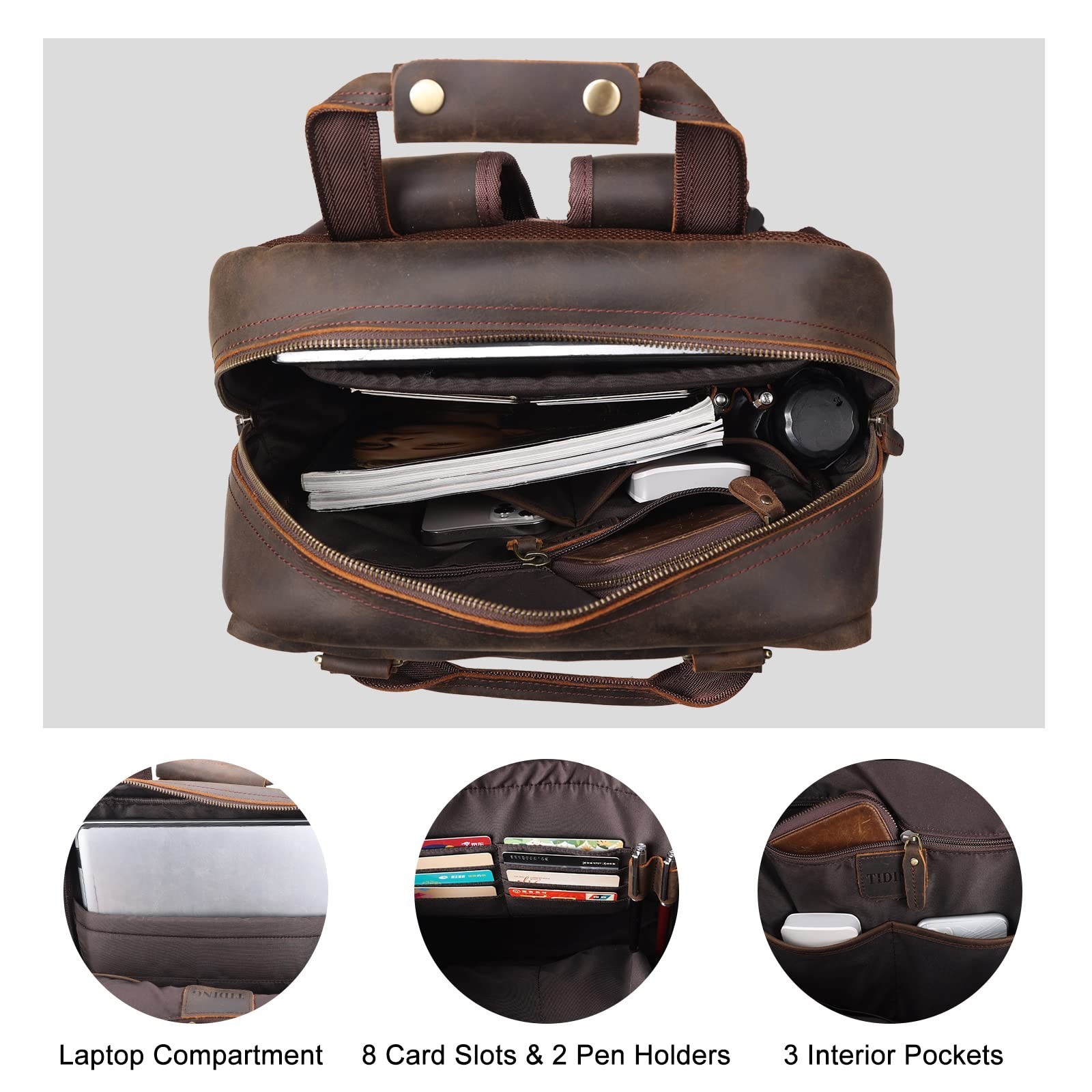 Genuine Leather 15.6″ Laptop Backpack for Men – Casual Rucksack, Business Travel