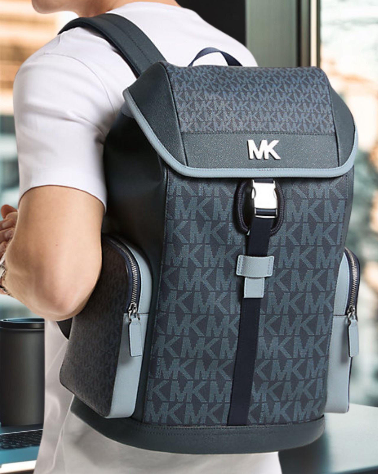 Michael Kors Cooper Men Medium Signature Logo Travel City Backpack For Vacation