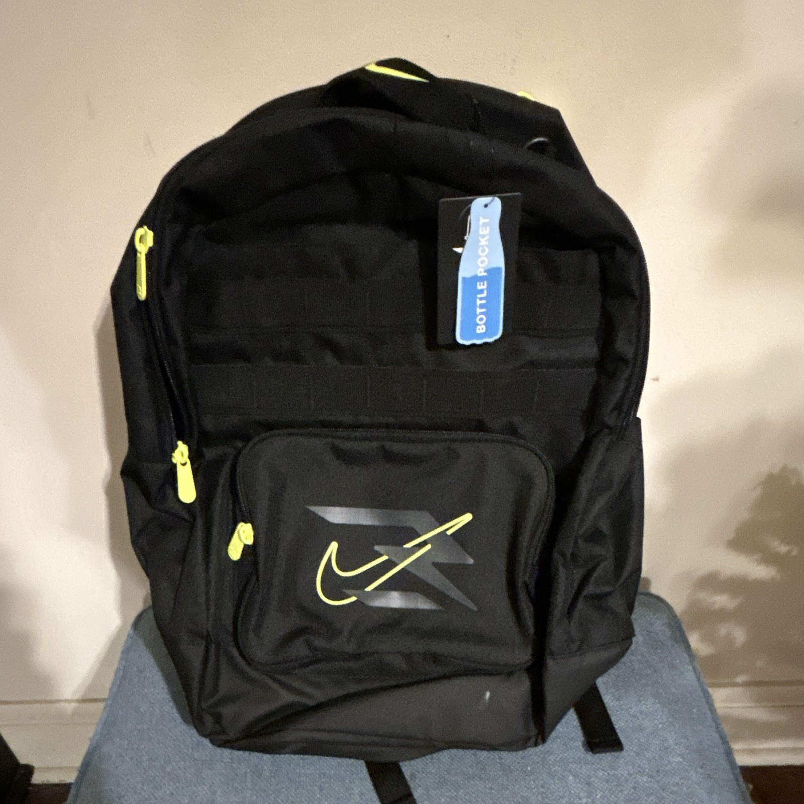 Nike Black/Yellow Backpack Large Zip Bottle Pocket Adjustable Straps
