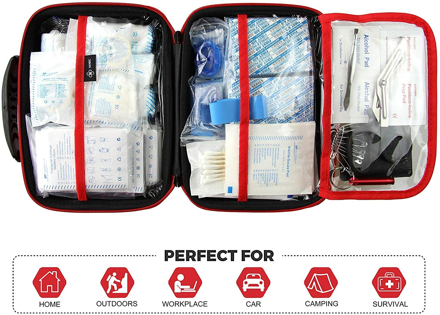 Kit de premiers secours compact (228 pièces) conçu pour les soins d’urgence