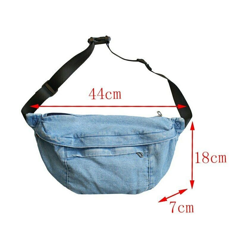 New Denim Large Capacity Crossbody Shoulder Bag Men Women Hip Hop Belt Bag