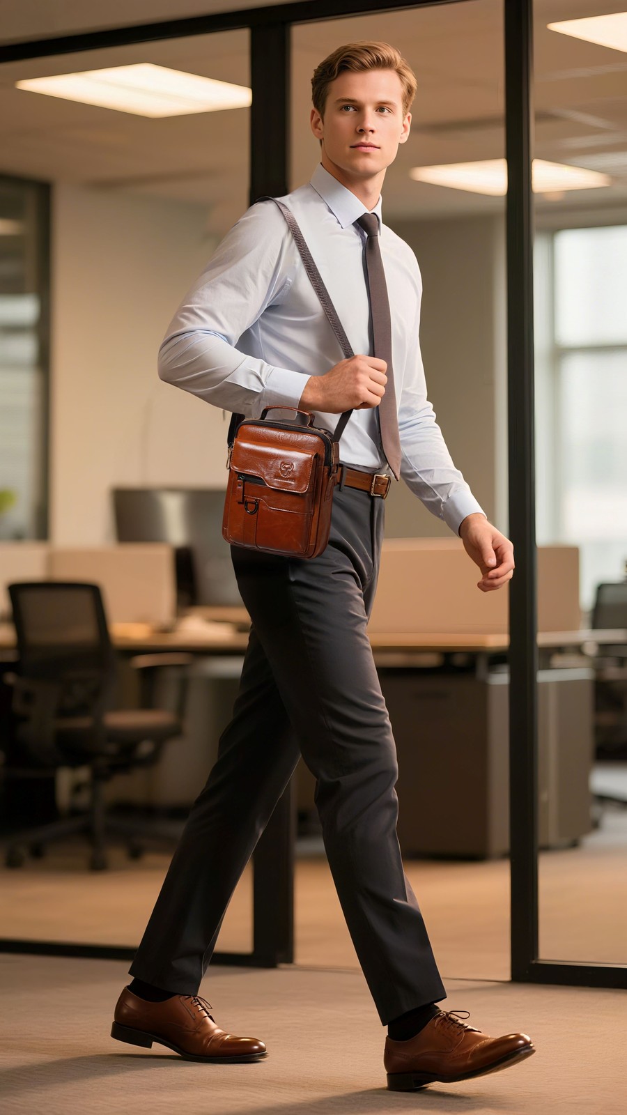 LEBULLBRO Mens Genuine Leather Sling Shoulder Bags Crossbody Business Office Bag