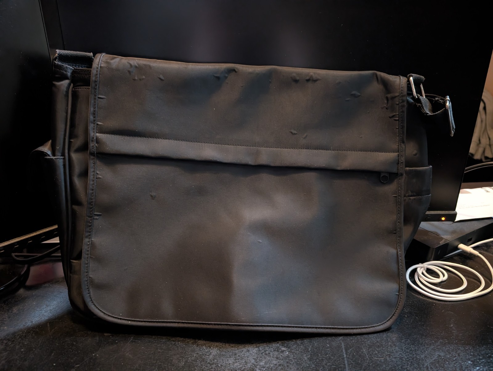 Emporio Armani Parfums Messenger Bag with Logo Adjustable Shoulder Strap, Black