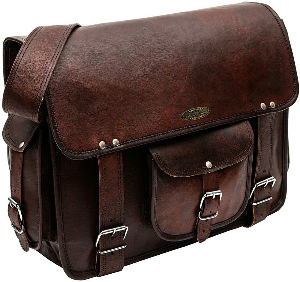 Handmade Real Brown Leather Laptop Bag Shoulder Messenger Office Briefcase