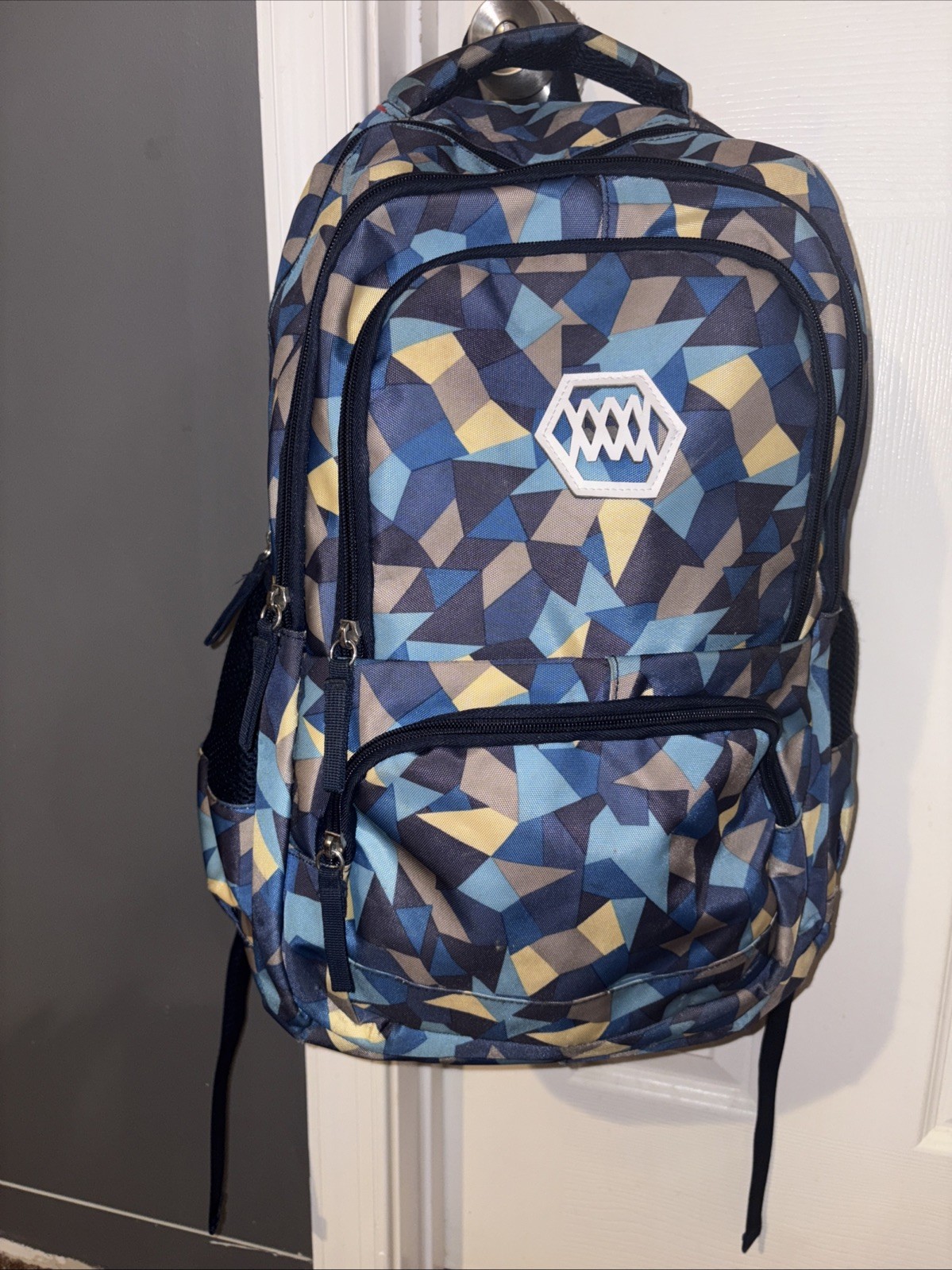 16-inch Patterned Blue Colored School Backpack, Travel Backpack, Hiking Bag