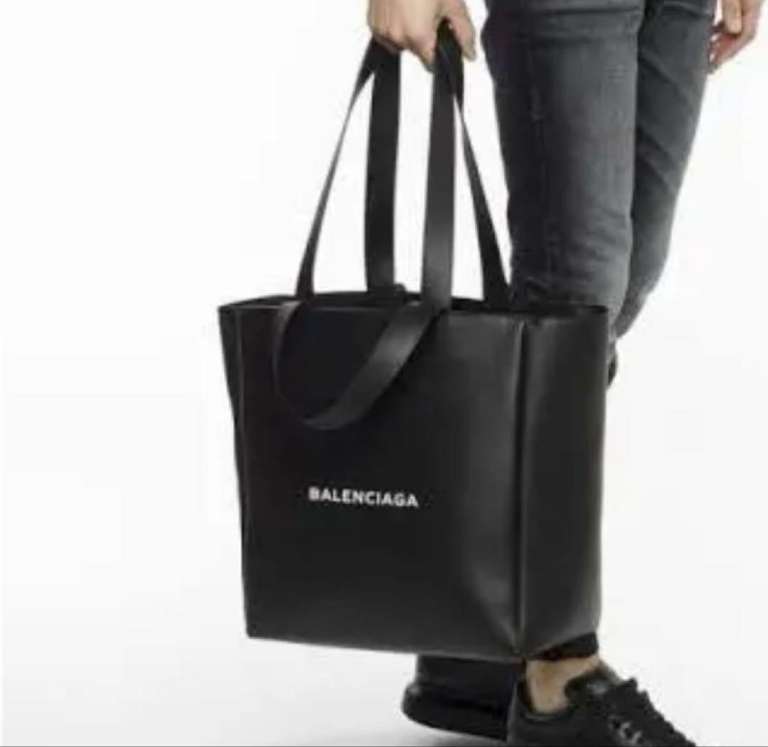 Balenciaga Logo Tote Bag Leather Black 37cm 34.5cm 16cm Two Way Shoulder Hand