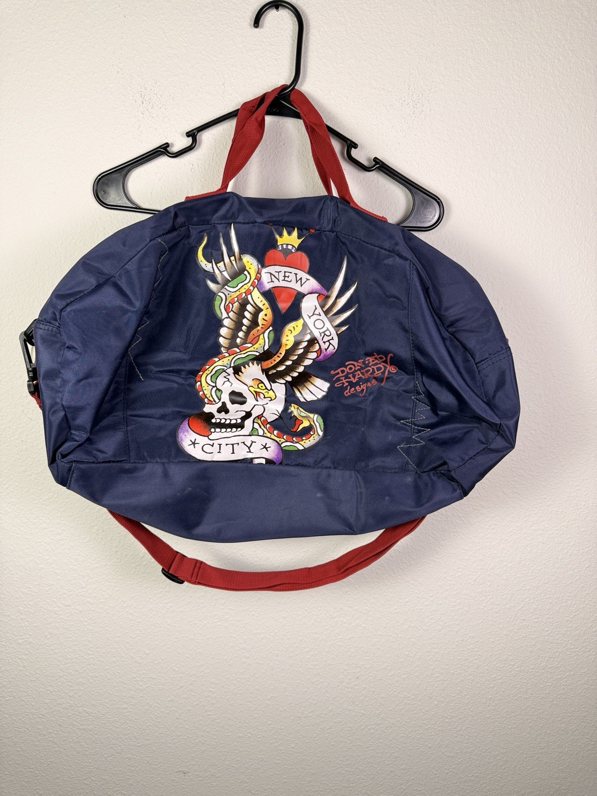 Don Ed Hardy Designs New York City Heart Skull Eagle Duffel Gym Bag Navy Tattoo