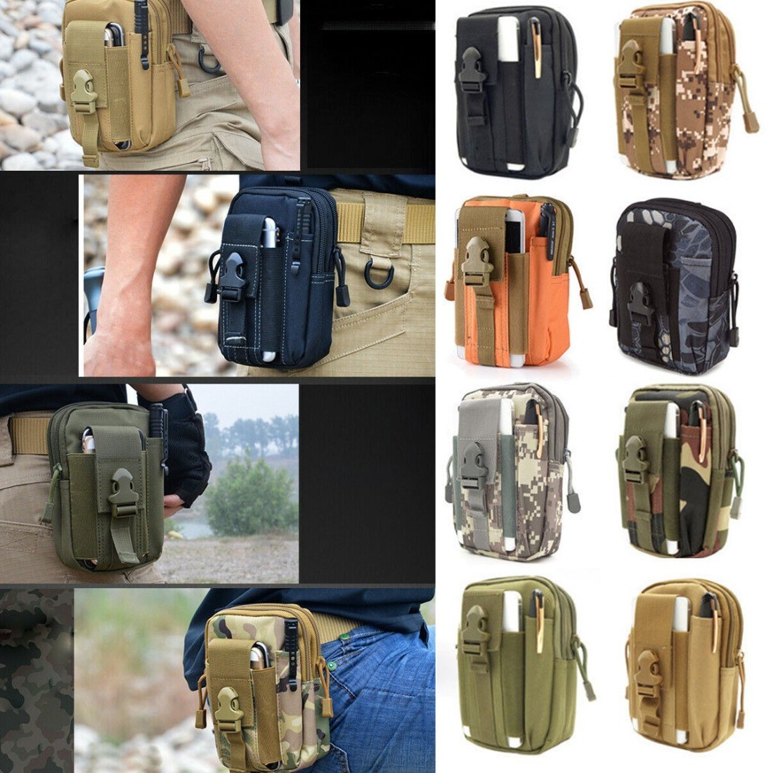 Tactical Molle Pouch EDC Utility Gadget Waist Bag Pack Hiking Gear Phone Holder